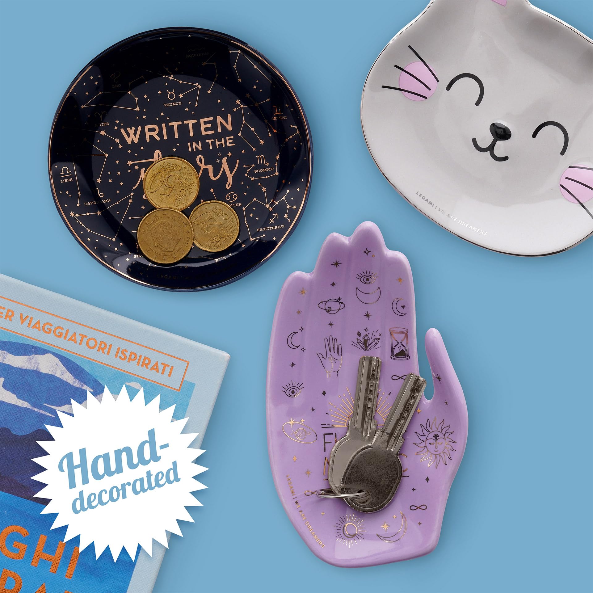 Legami - Piattino in Ceramica Rings & Things!, Svuotatasche Donna, Uomo, Piattino Originale Decorato, Portaoggetti Contenitore per Chiavi, Anelli, Orecchini, Accessori, Kitty
