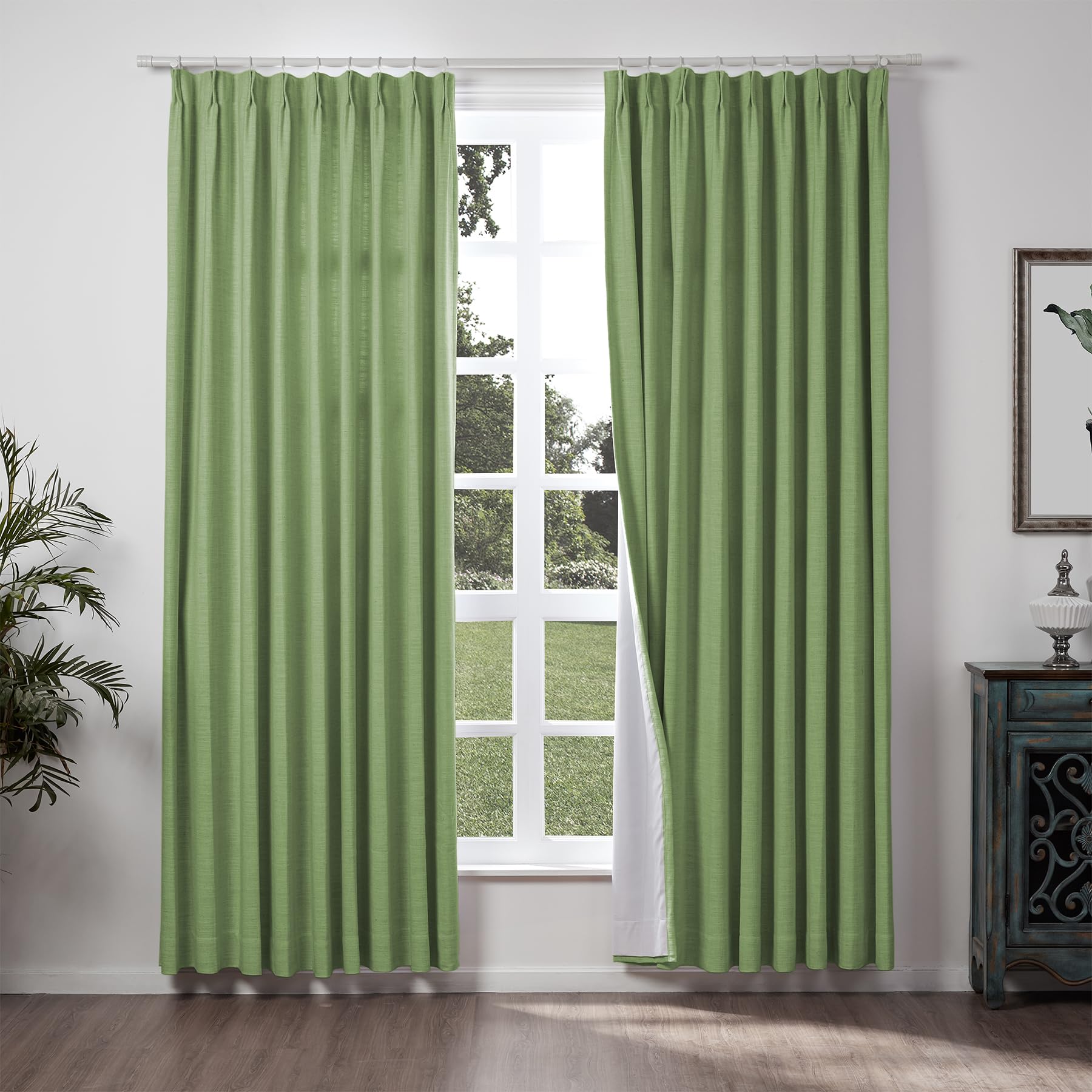 ChadMade 84" W x 84" L Polyester Linen Drapes with Blackout Thermal Lining Pinch Pleat Curtain for Sliding Door Patio Door Living Room Bedroom, (1 Panel) Green โ image 1