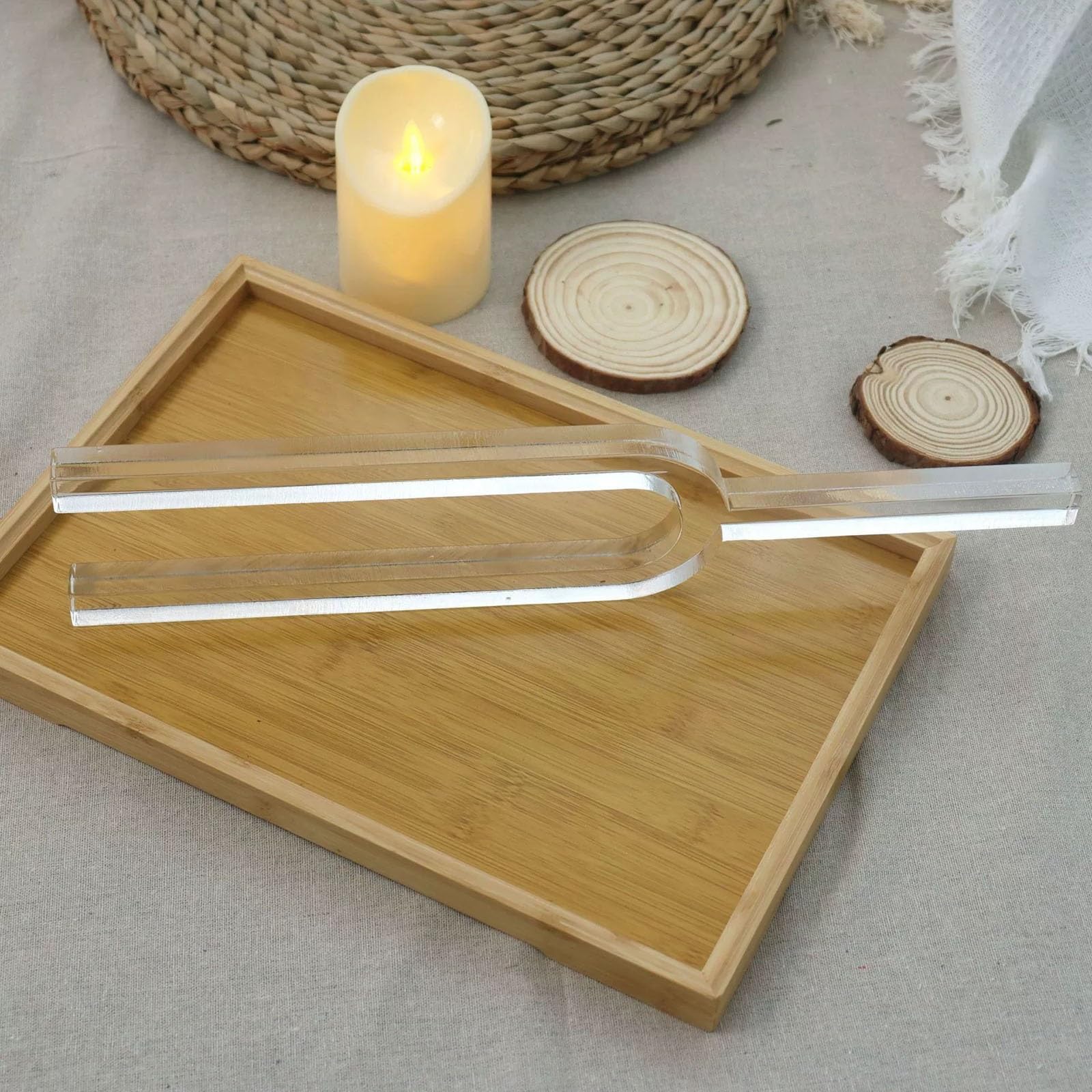 Quadratische Kristallklangschale mit Stimmgabel – Ton C, einteilig geformt, mit Etui für Klangheilung, Meditation und Frequenztherapie, 440 Hz