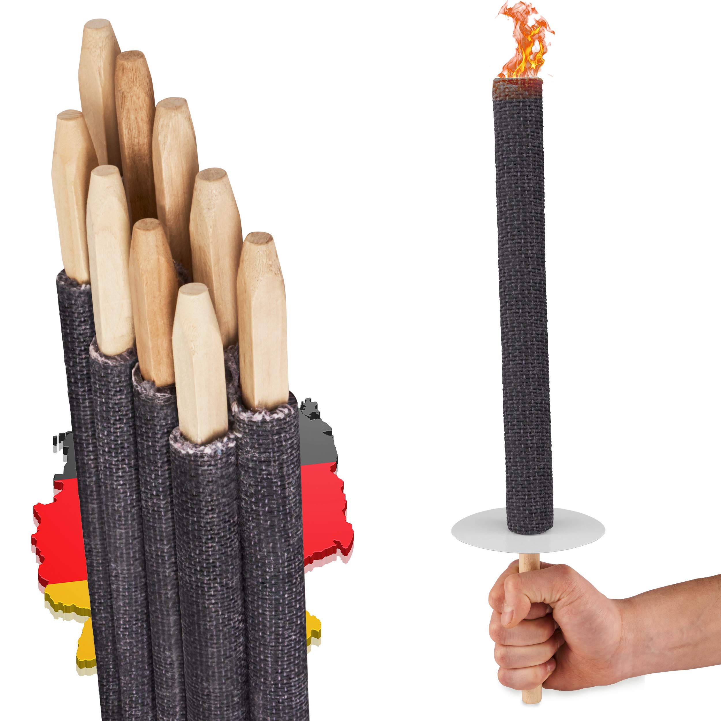Panteer ® Torches made of natural wax, made in Germany, for a hike with children or friends, ideal in the garden or for Easter/New Year's Eve, 45 minutes burning time, with hand guard (10 pieces)