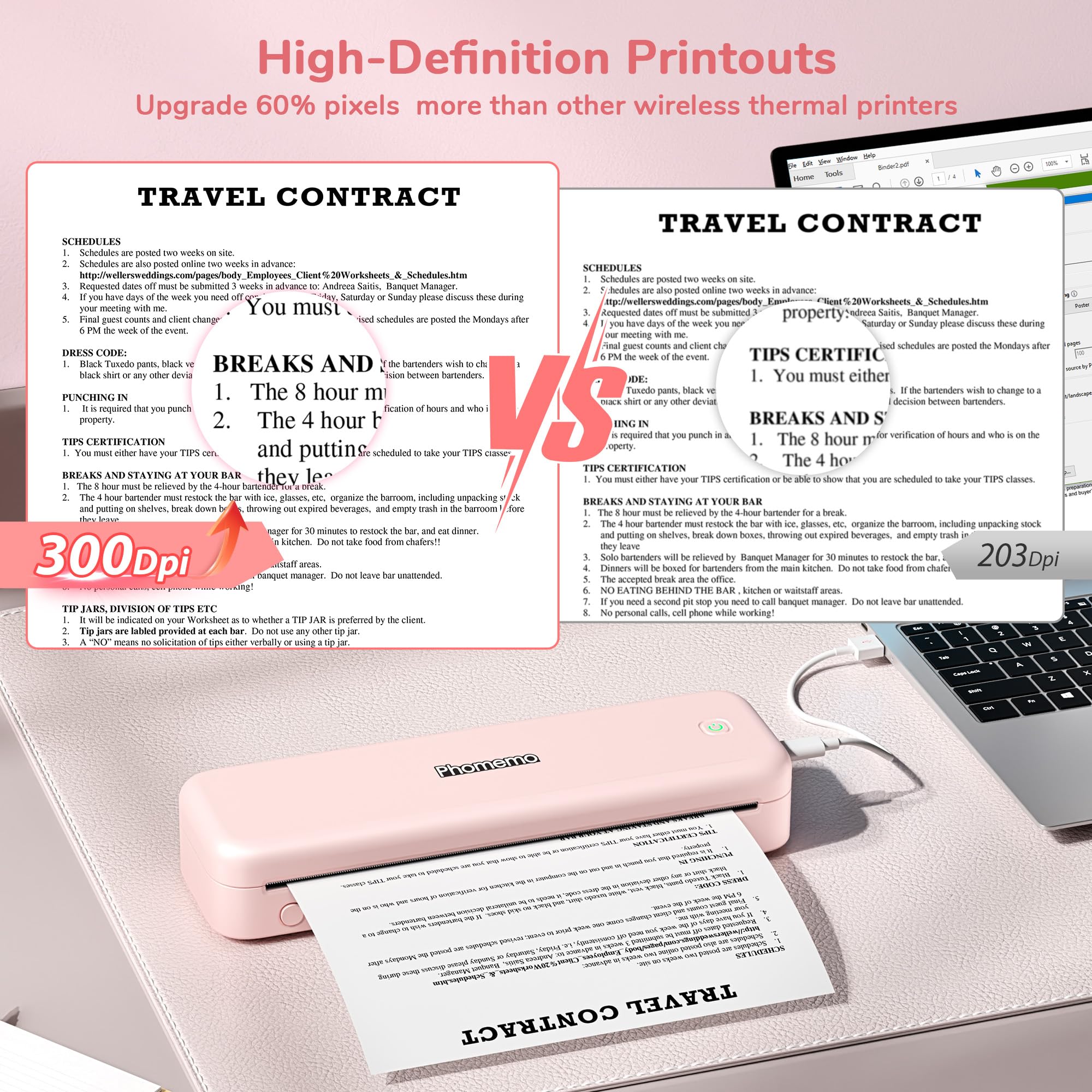 Phomemo M834 Stampante Portatile A4, Stampante Termica Portatile, Connessione Bluetooth e USB, Supporta Carta Termica A4, Con Custodia per il Trasporto e 4 Rotoli di Carta Termica, Rosa