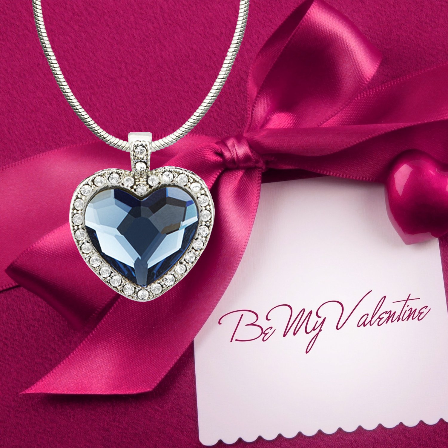 Valentine Titanic Heart Pendant w/Swarovski Elements - Blue