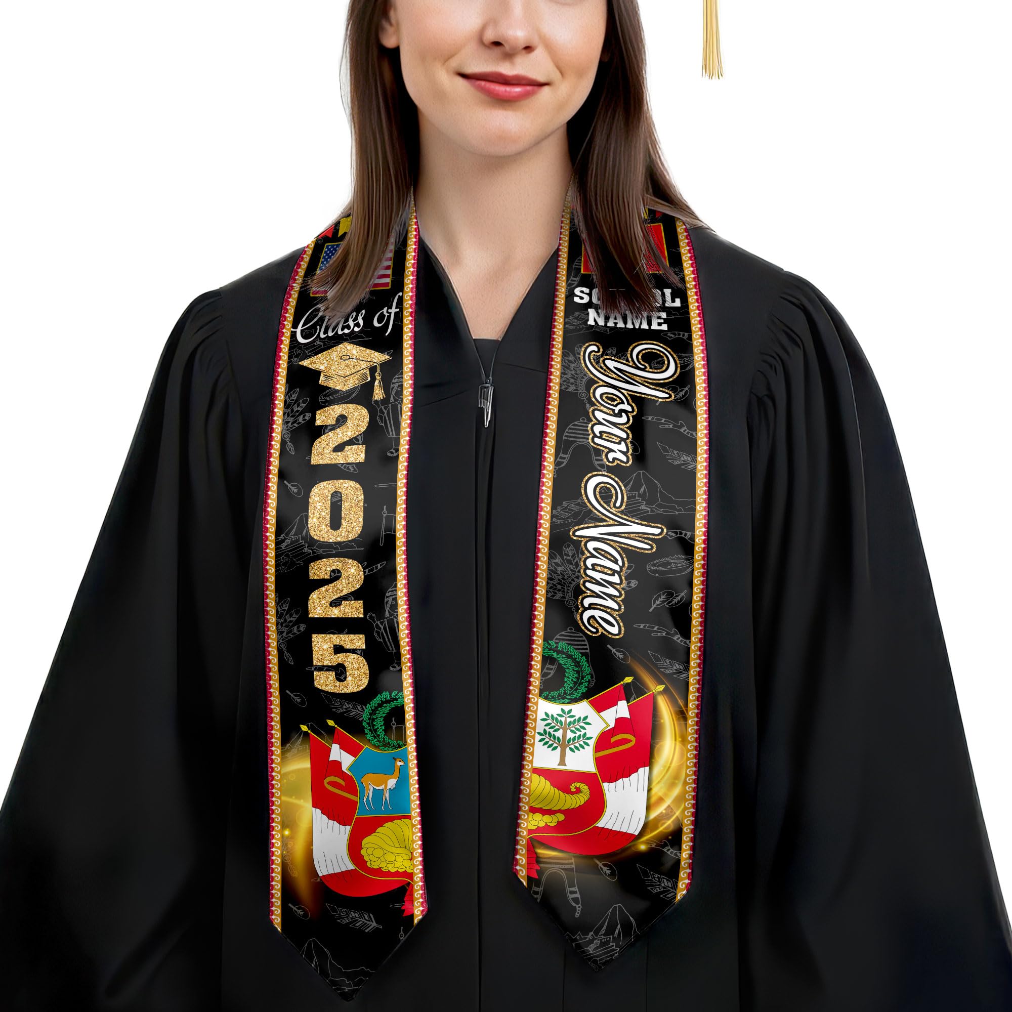 MonkeyVan Personalized Peruvian Graduation Sash, Custom Peruvians American Flag Graduation Stole 2025, Peru Graduation Stole S379