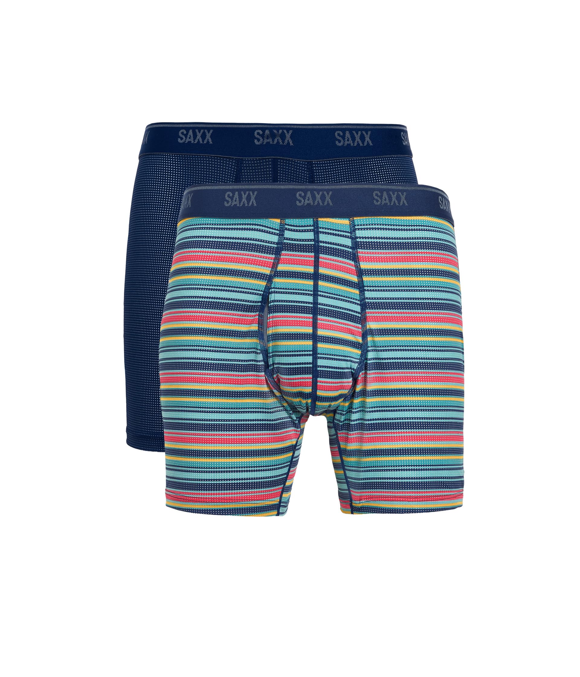 SAXX UNDERWEAR Mens Quest Quick-Dry Mesh Boxer Brief Fly 2-Pack Harvest Stripe Maritime Medium