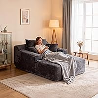 HELIOMARENT 67" Oversized Corduroy Chaise Lounge Chair, No Assembly Sofa Bed with Pillows, Deep Seat Boneless Sleeper Couch, Gray Reading Chair