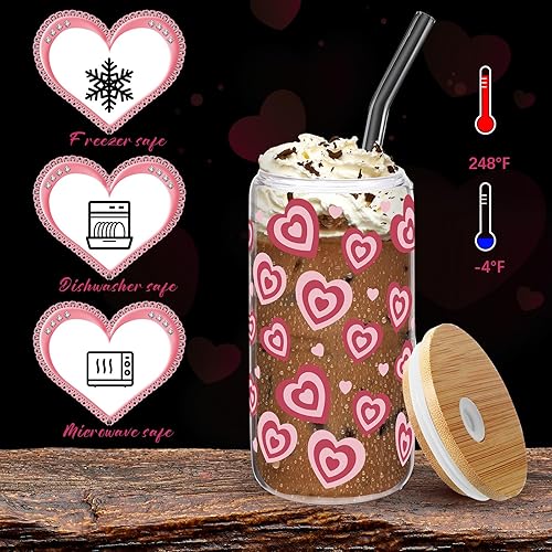 Miniatura 4 de Maxcheck 6 vasos de vidrio con tapas de bambú y popote de vidrio, vaso con forma de lata de cerveza de 16 onzas, vasos para café helado, vasos con