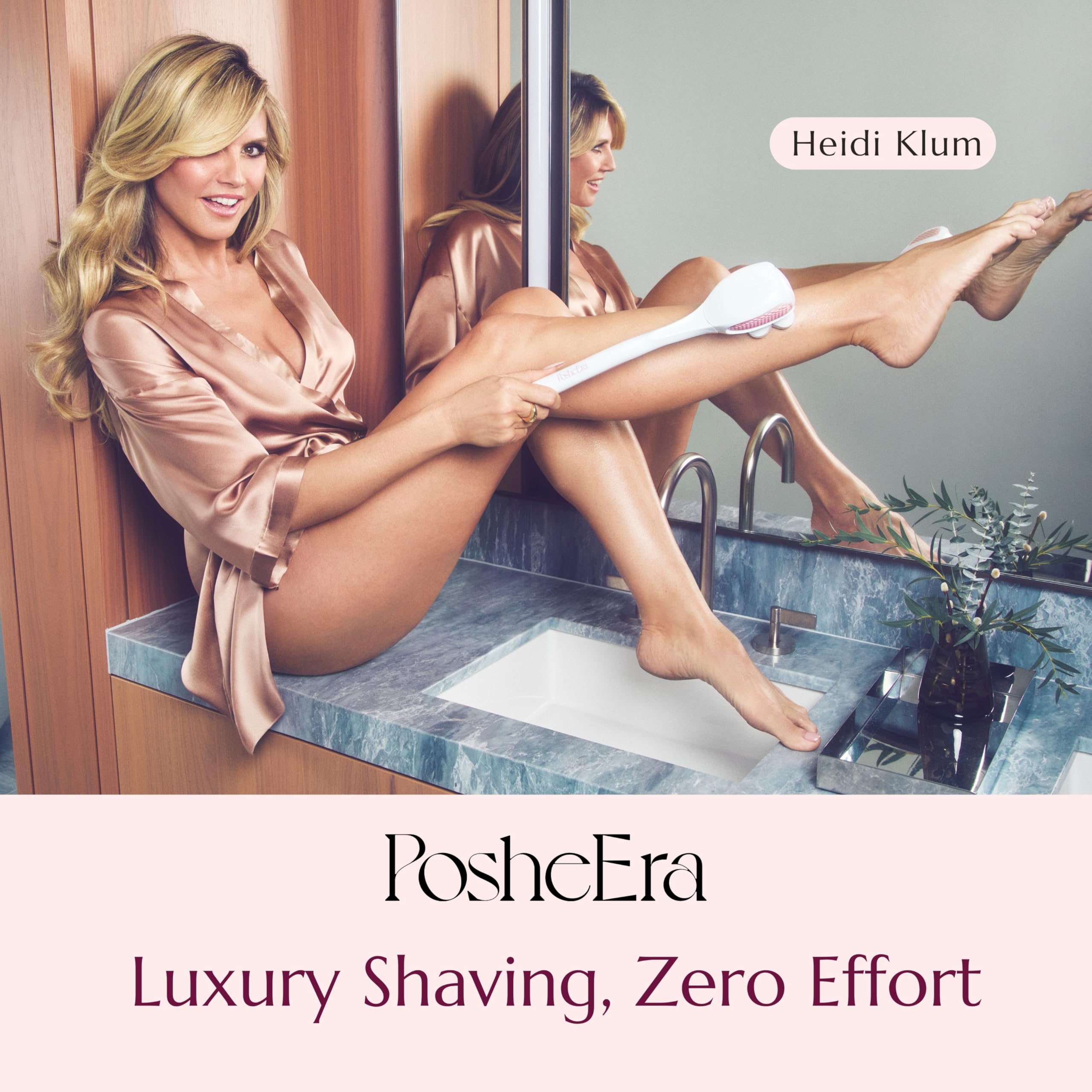 PosheEra Self-Care Shave Kit | Friction-Fit Handle for Easy Reach & Comfort | 3 & 5 Petal Shave Heads | USB Charging | Smooth