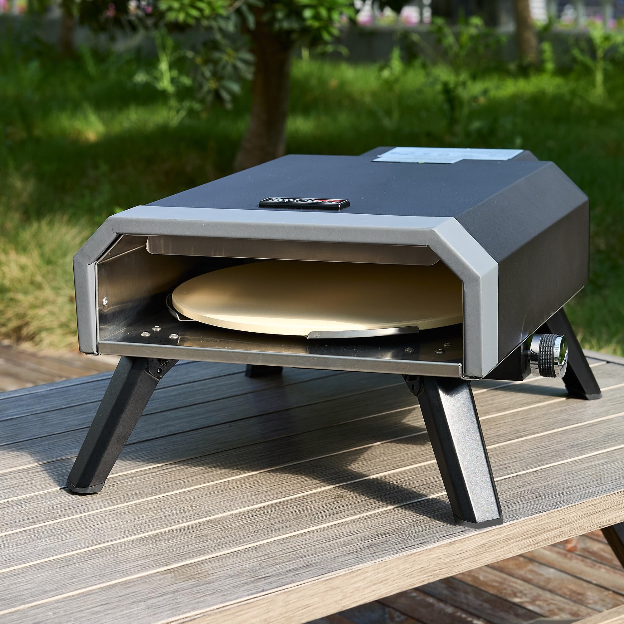 Royal Gourmet Four à pizza compact à gaz avec pierre à pizza 4 kW Four à gaz avec tuyau à gaz et régulateur Four avec pieds pliants pour camping en plein air