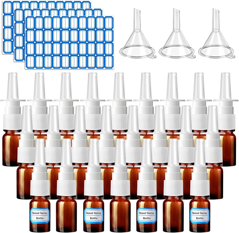Frascos de vidro recarregáveis com spray nasal, 5 mL, Pacote com 40