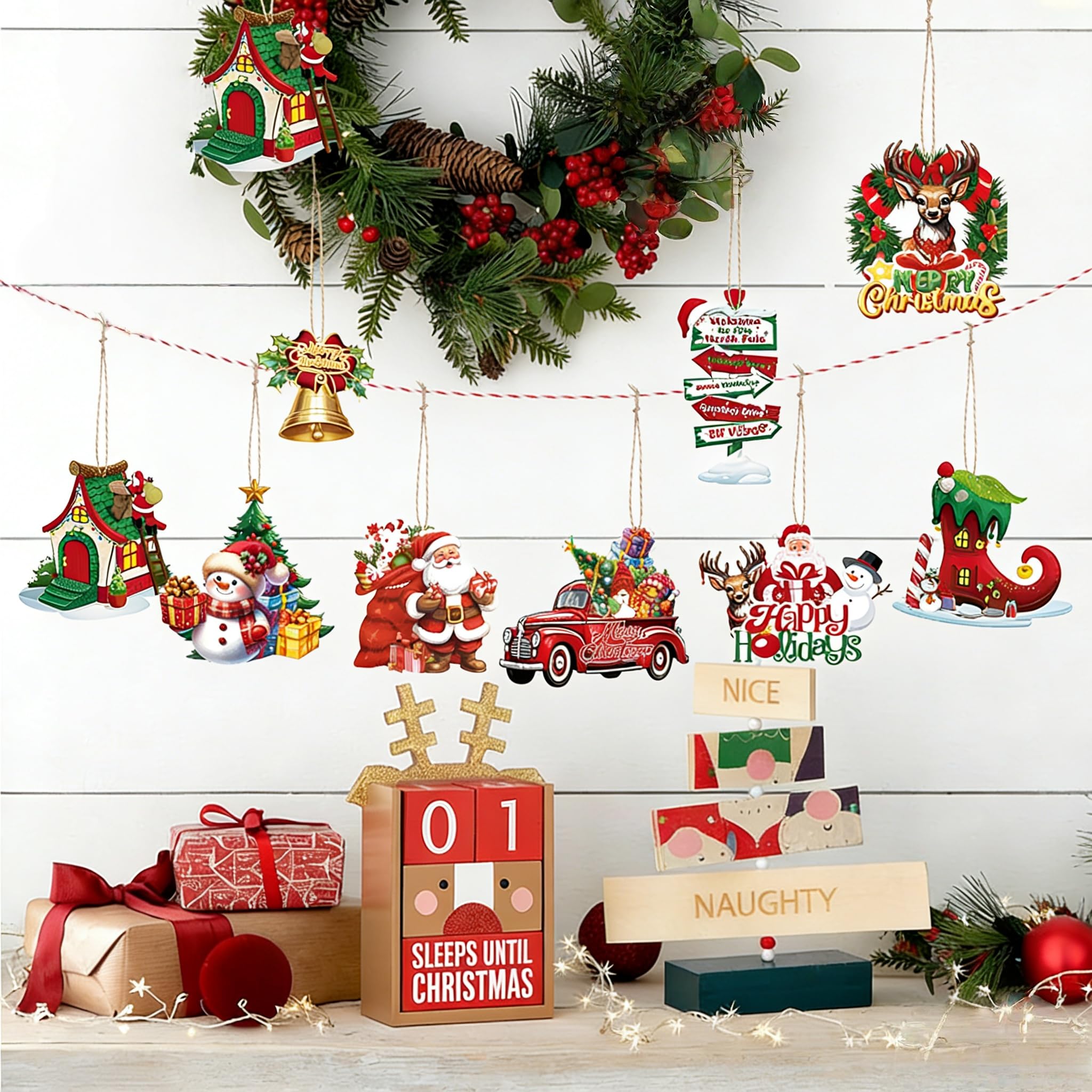 24 pezzi di decorazione per albero di Natale in legno da 7 cm, decorazione per albero di Natale, ciondolo in legno per albero di Natale, ciondolo natalizio, decorazione per albero di Natale