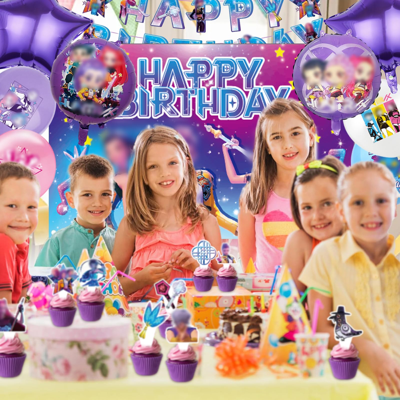 42 Pezzi Huntrs Kit Compleanno Decorazioni, Kit Palloncini Decorazioni per Festa di Compleanno (B)