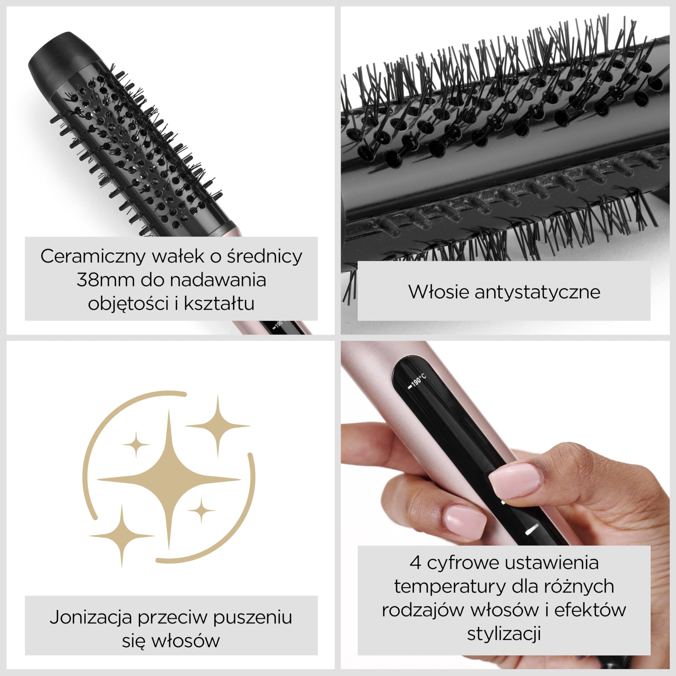 BaByliss Volume Boost Thermal Hot Brush – szczotka termiczna do stylizacji z lokówką 38 mm, przeciw puszeniu, 4 ustawienia temperatury, napięcie uniwersalne, różowo-czarna, HSB200E