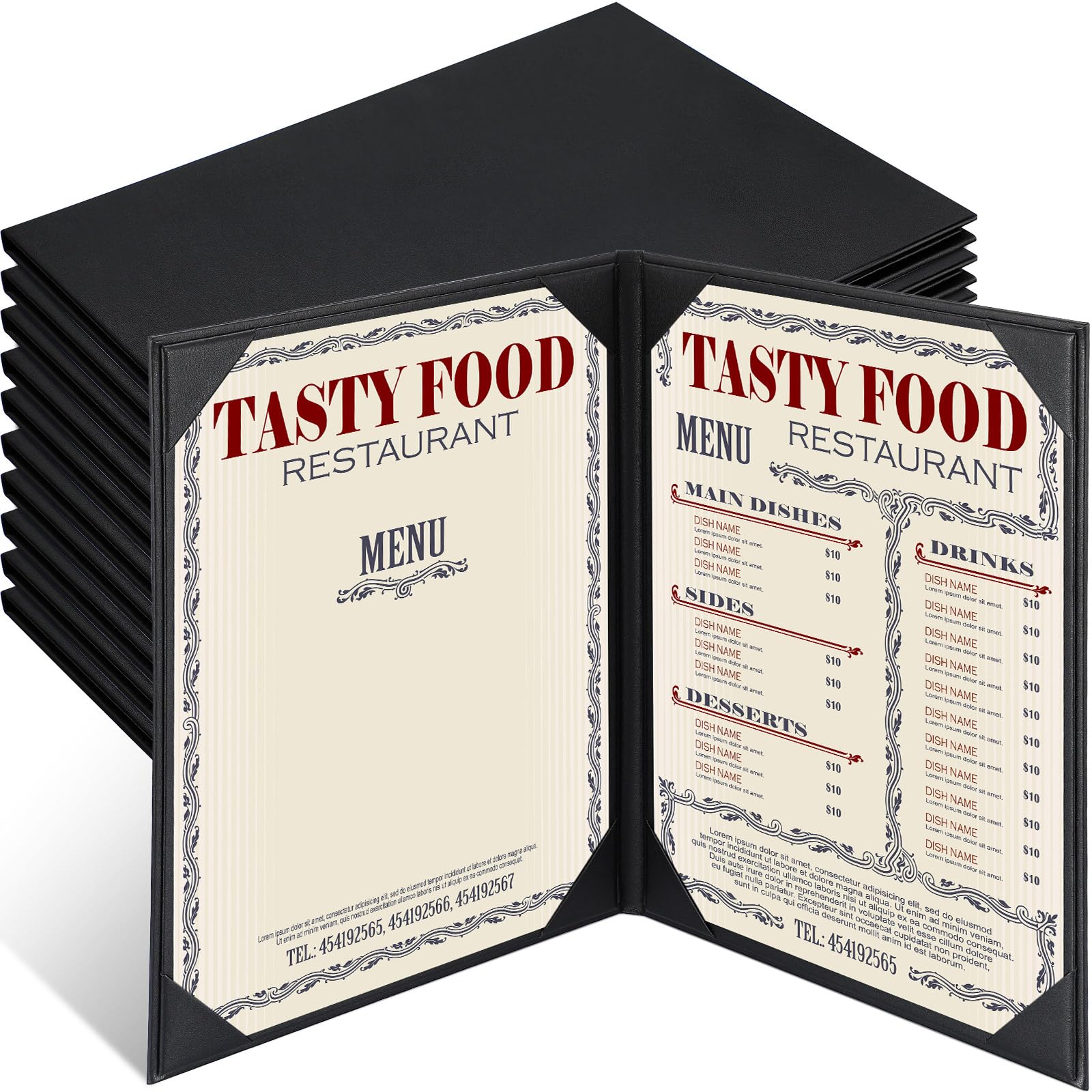 Skyygemm 10 Pcs Leather Menu Covers Holders for 8.5 x 11 Inches, Waterproof Double View Leather Dinner Menu Holder Covers for Restaurant, Hotel, Bar