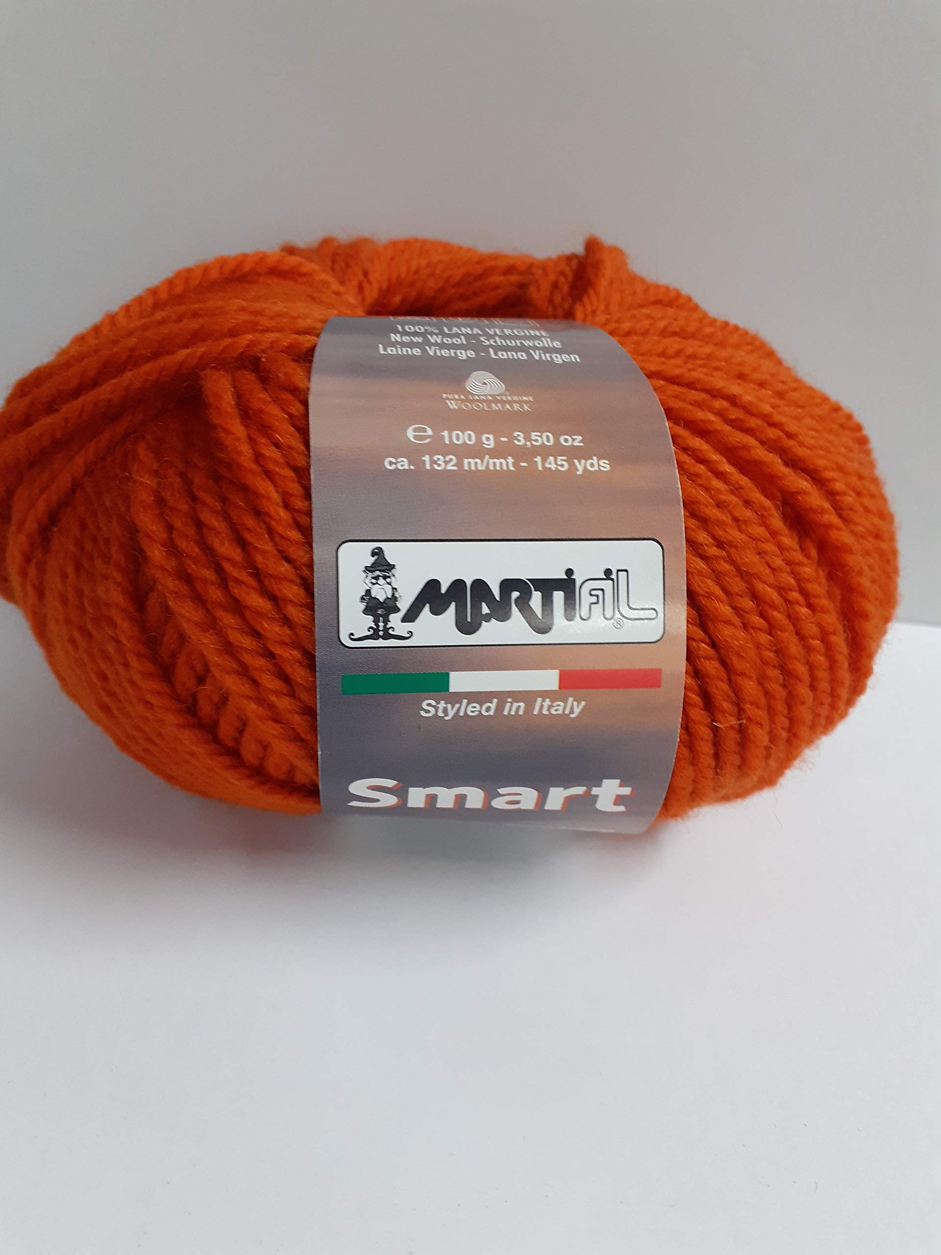 6 GOMITOLI Lana Smart Arancione (Pura Lana Vergine,da 100 Grammi,Ferri 5-6)