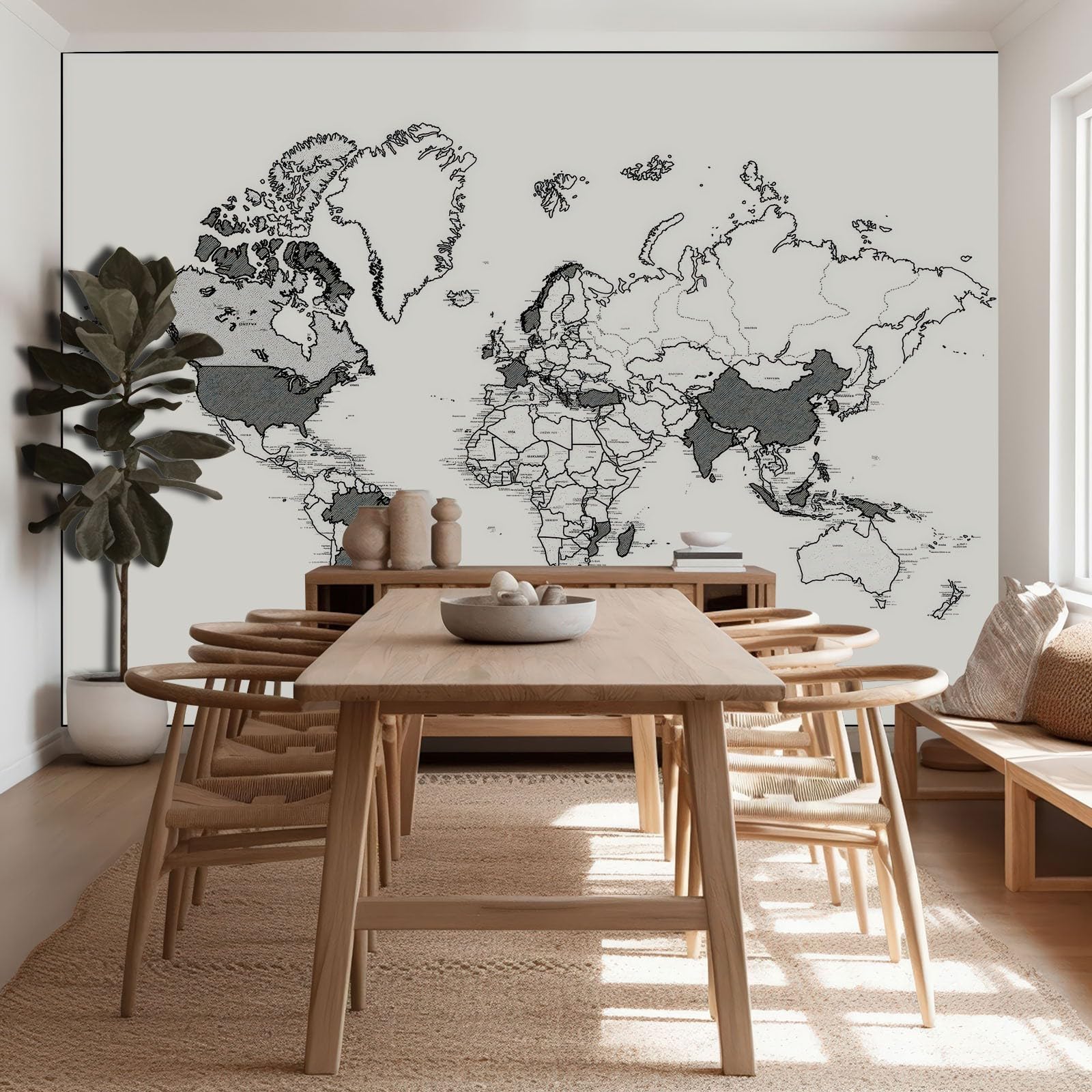 Générique Tapeta z włókniny minimalistyczna nowoczesna mapa świata - 400 x 280 cm panoramiczna tapeta biała gobelin plakat gigantyczne ściany sypialnia sypialnia dekoracja salonu