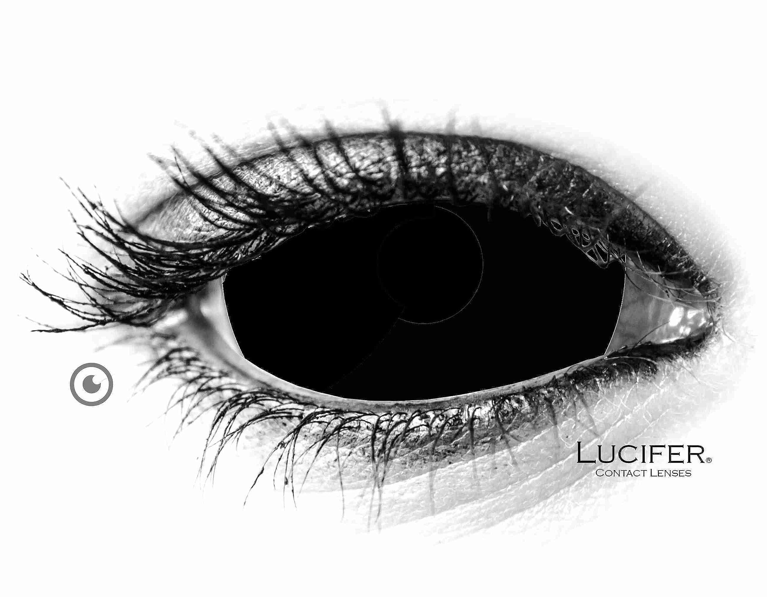 Lucifer® Farbige Kontaktlinsen Sclera Black - große schwarz farbige Kontaktlinsen 22mm - 2 Stück (1 Paar), Ohne Sehstärke, Kontaktlinsen für Halloween, Cosplay, Karneval, Party