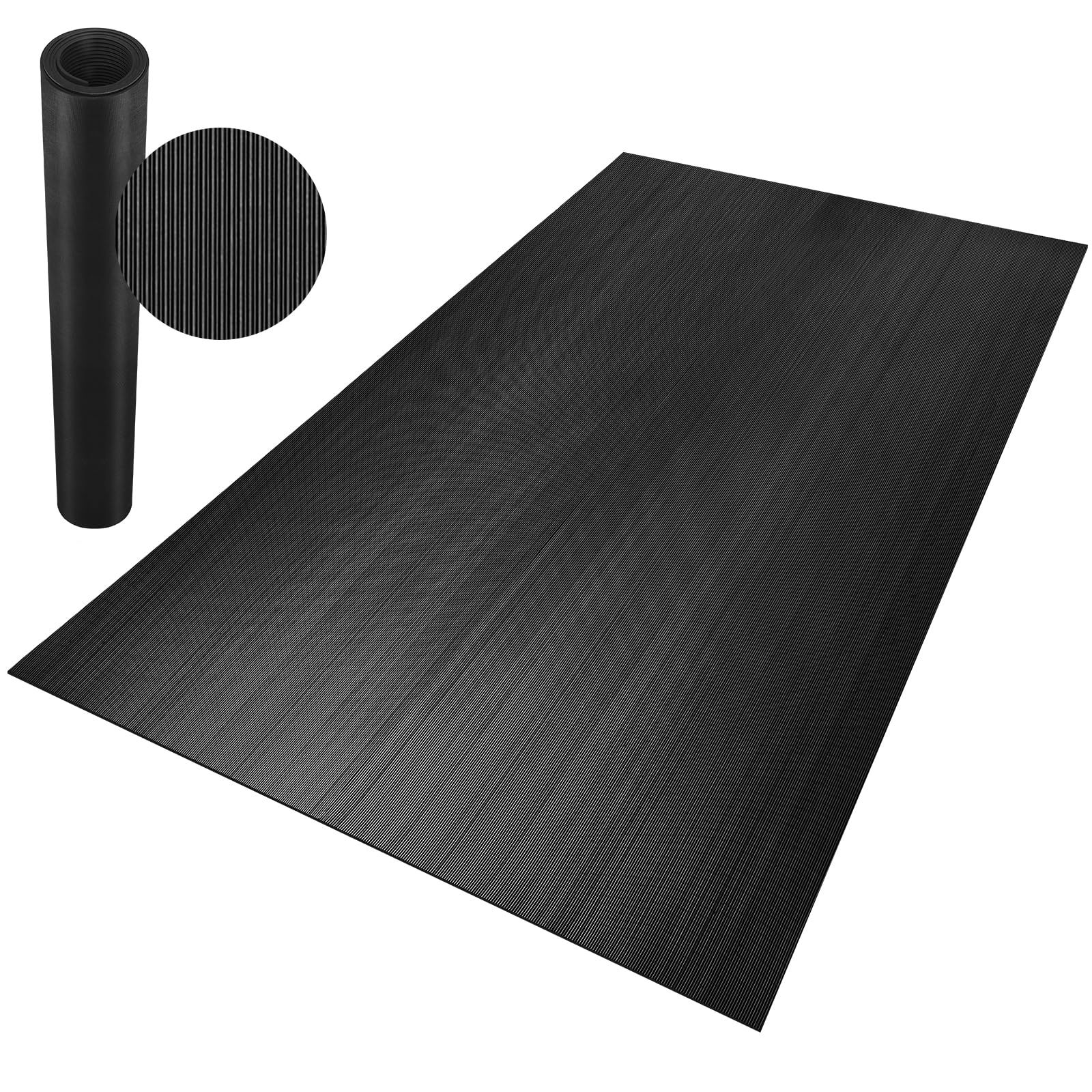 Anti-Fatigue Rubber Floor Mats Non Slip Rubber Utility Mat for Entrance, Home Gym, Exercise Equipment, Garage, Under-Sink, Patio, and Door Mat Black 36" x 60"