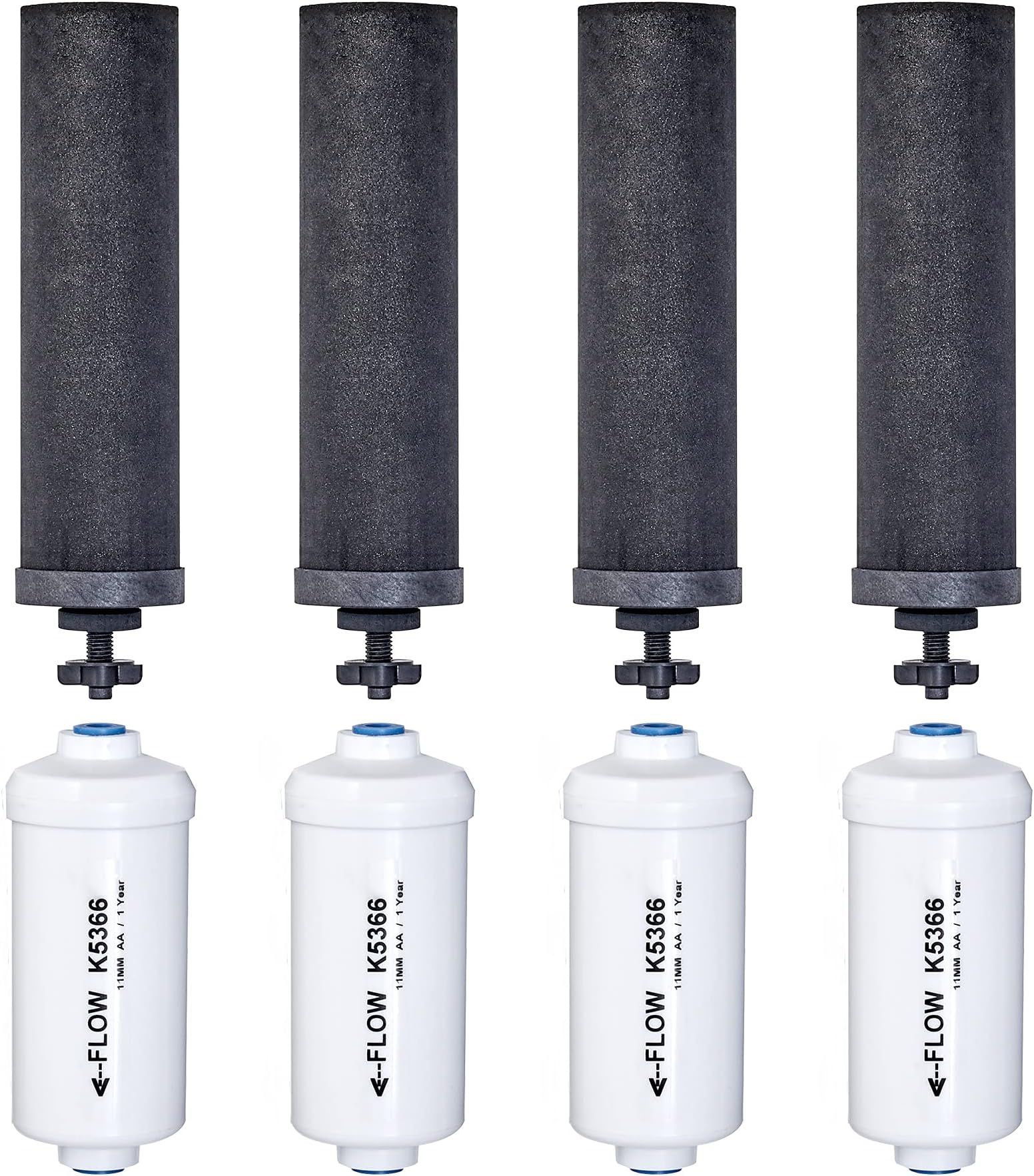 Set of 4 Berkey Authentic Black Berkey Elements (BB9-2) and 4 Berkey PF-2 Fluoride and Arsenic Reduction Elements - Combo Pack