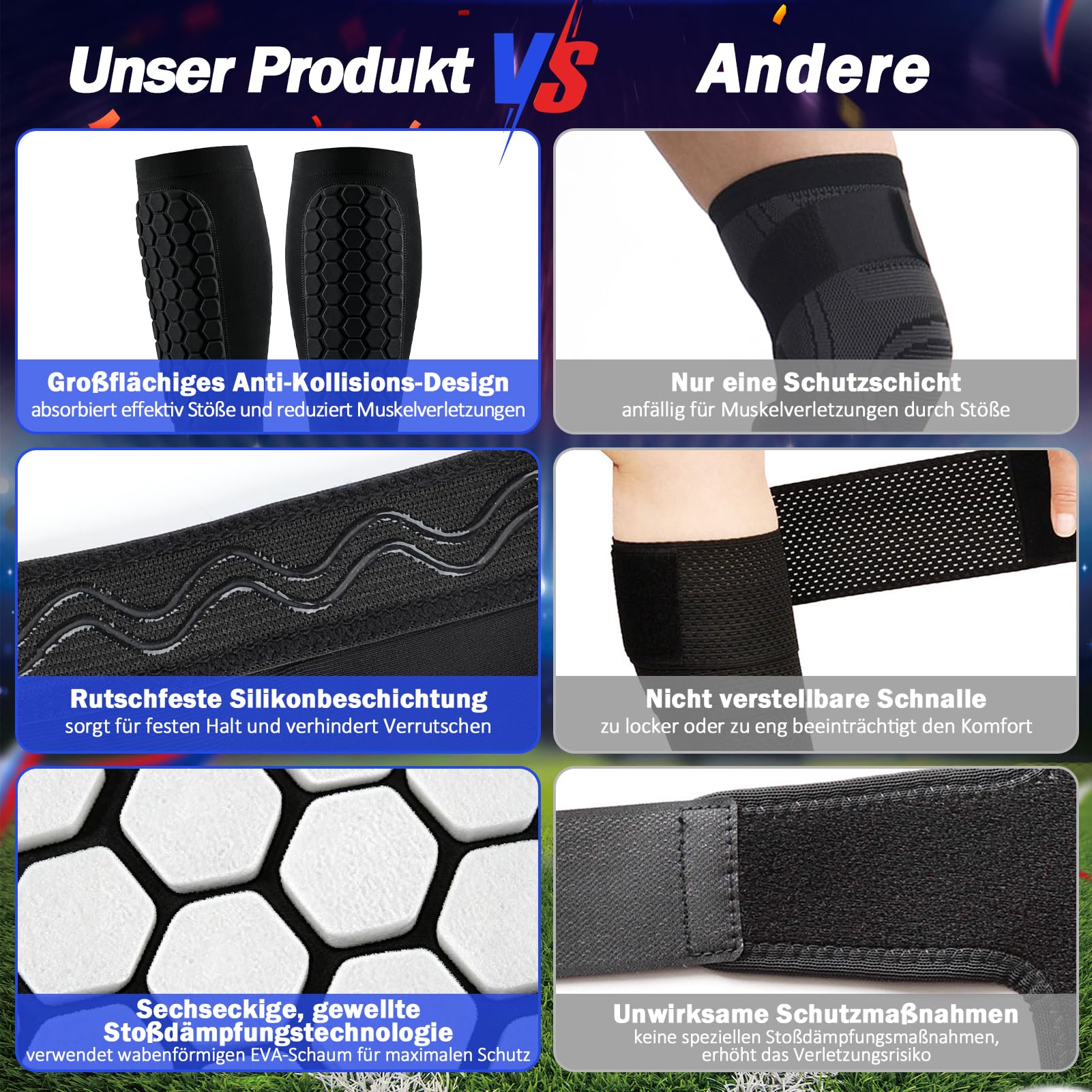 Kiiwah 2 Stück 2026 Neu Schienbeinschoner Kinder Fußball Pro Waben-Stoßdämpfung, Atmungsaktiv rutschfest Schienbeinschoner Fußball Herren Fußballausrüstung für Jungen Mädchen Erwachsene