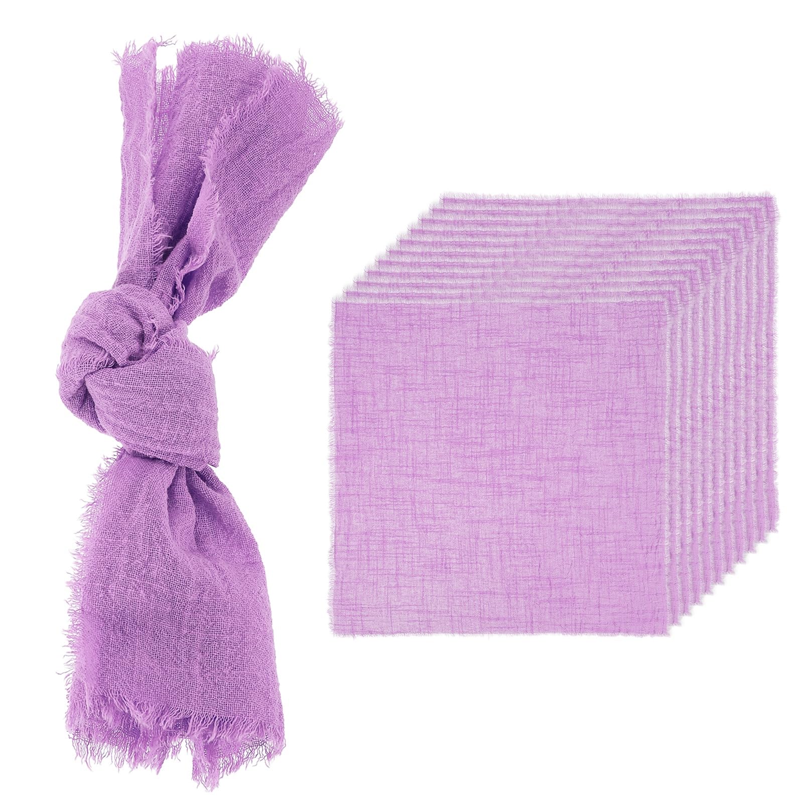 sourcing map 12Pcs Handmade Cloth Napkins, 16.5x16.5 Inch Cotton Napkins with Fringe Square Rustic Table Napkin for Wedding Party Dinner Table Decor Bridal Shower, Purple