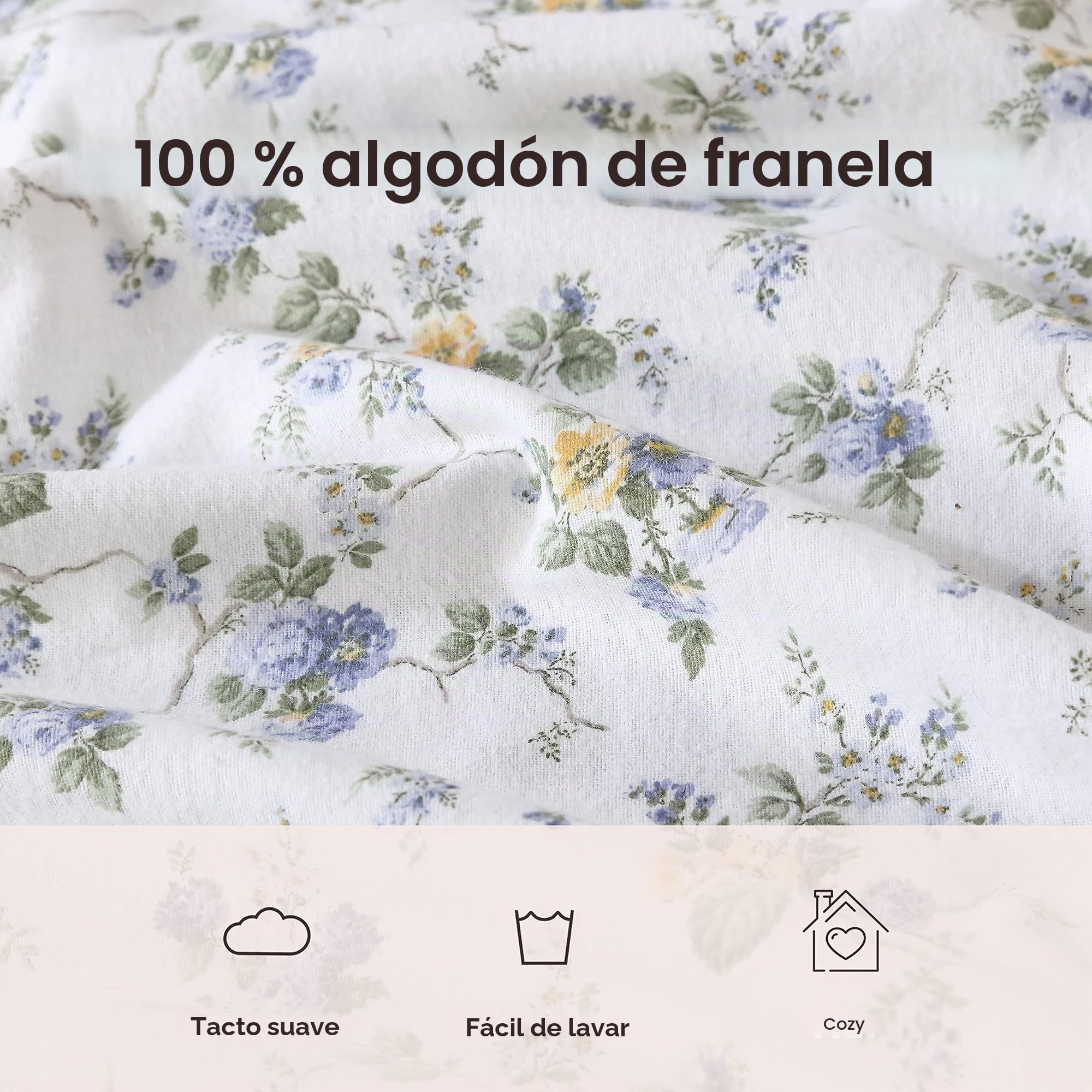 Laura Ashley Home - Sábanas matrimoniales, Juego de Ropa de Cama de Franela de algodón, Cepillado para Mayor suavidad y Comodidad (Le Fleur, Matrimonial)