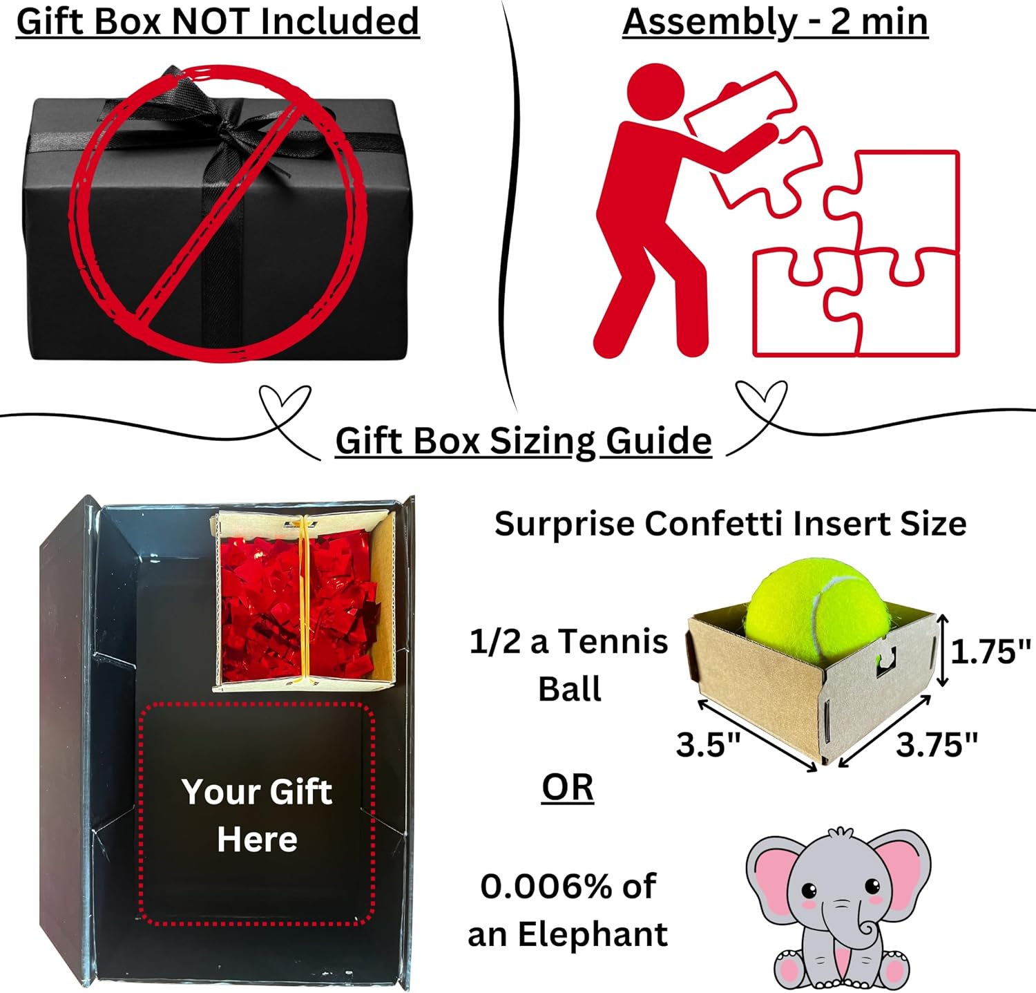 Razzle-Dazzle, Confetti Explosion Gift Box Insert 3pk Gold (DIY). Show Them How Much You Cherish Them With Our Exploding Surprise Confetti Add-On. (Red: 3 Pack)