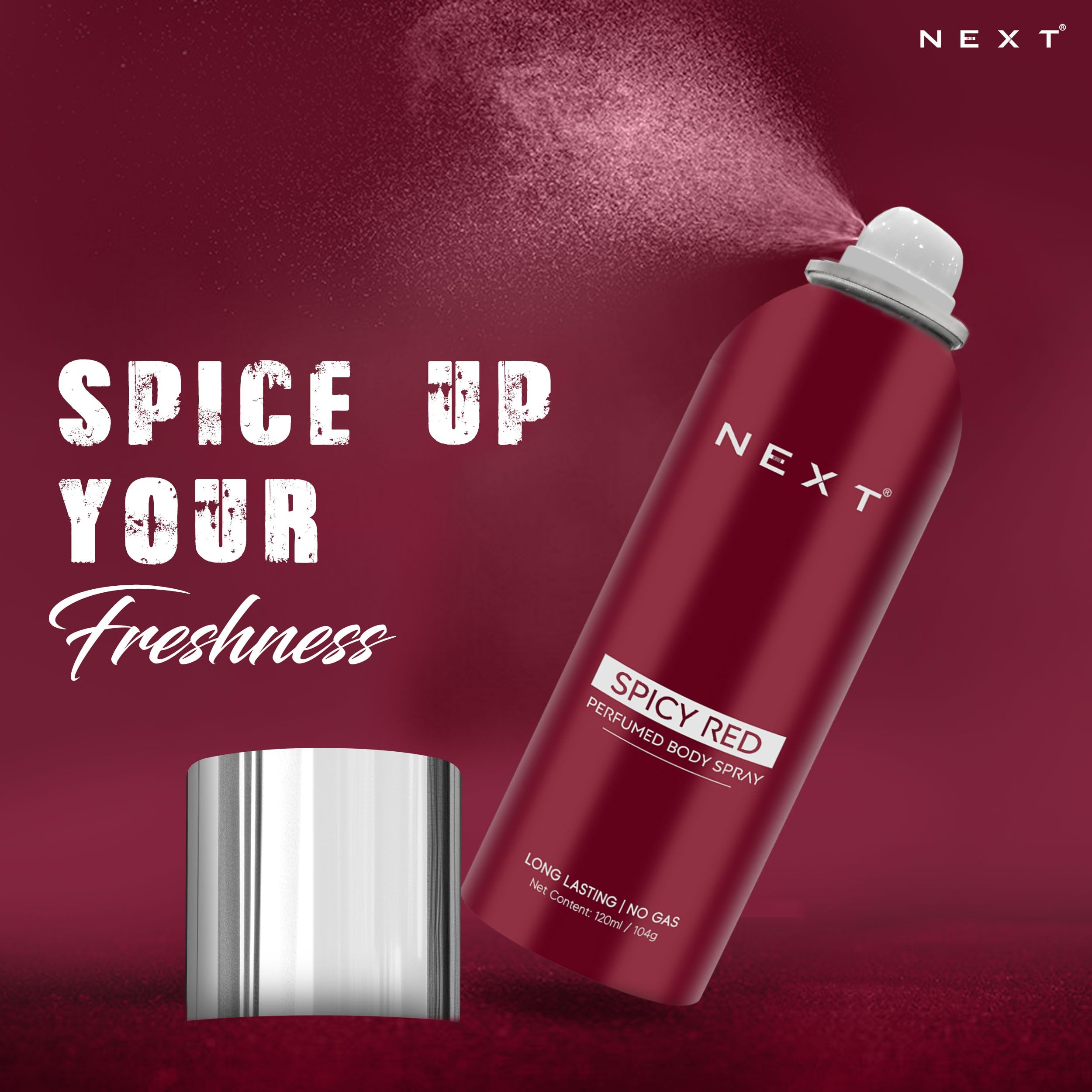 Next Care Spicy Red No Gas Perfumed Body Spray, Long-Lasting Unisex Deodorant Spray with Coriander & Bergamot Notes, 120 ml 1