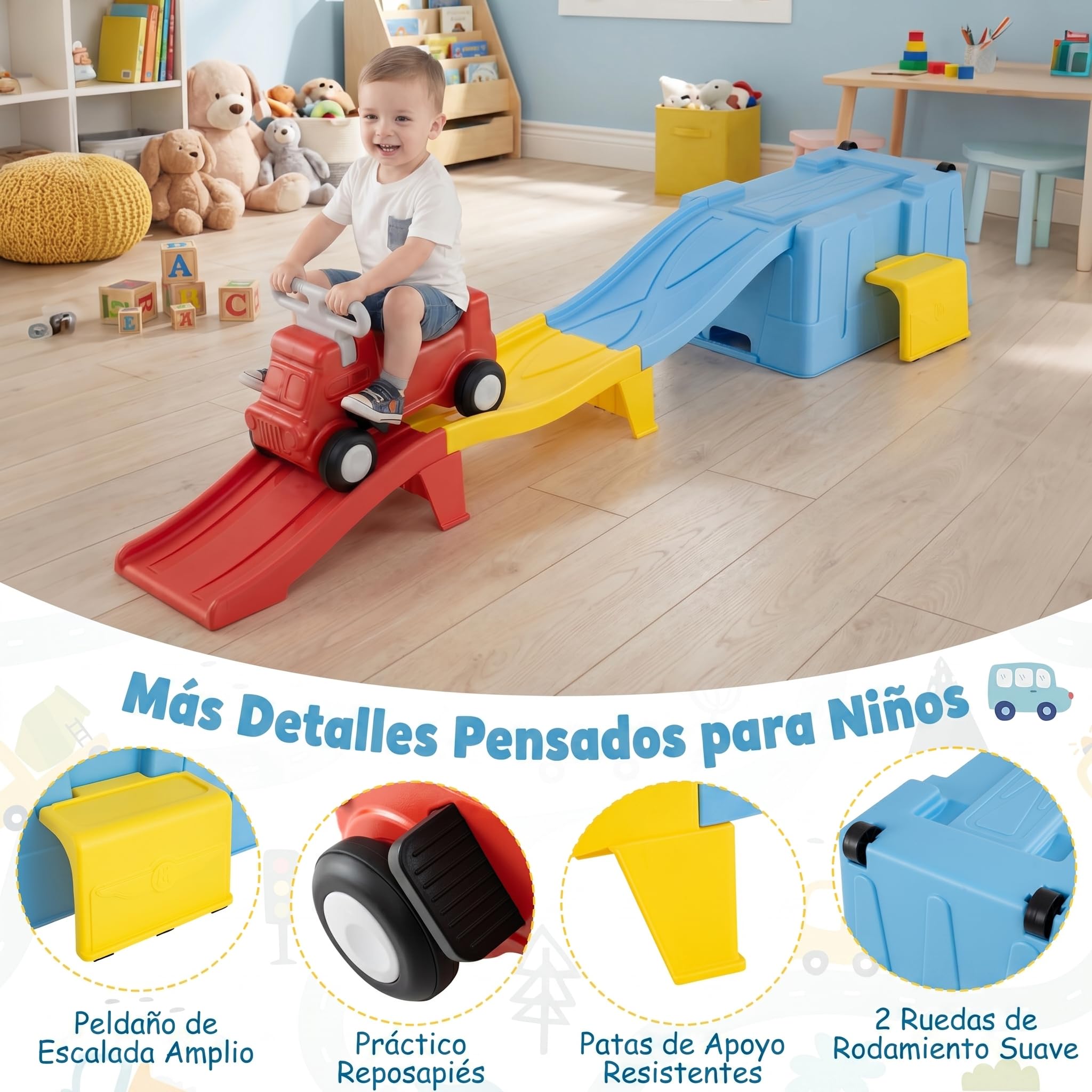 COSTWAY Coche Correpasillos Bebe con Pista en Rampa (Azul) | con Caja de Almacenamiento, Auto a Pedales y Peldaño Ancho, Juguete de Paseo Interior y Exterior para Niños de 3+ Años