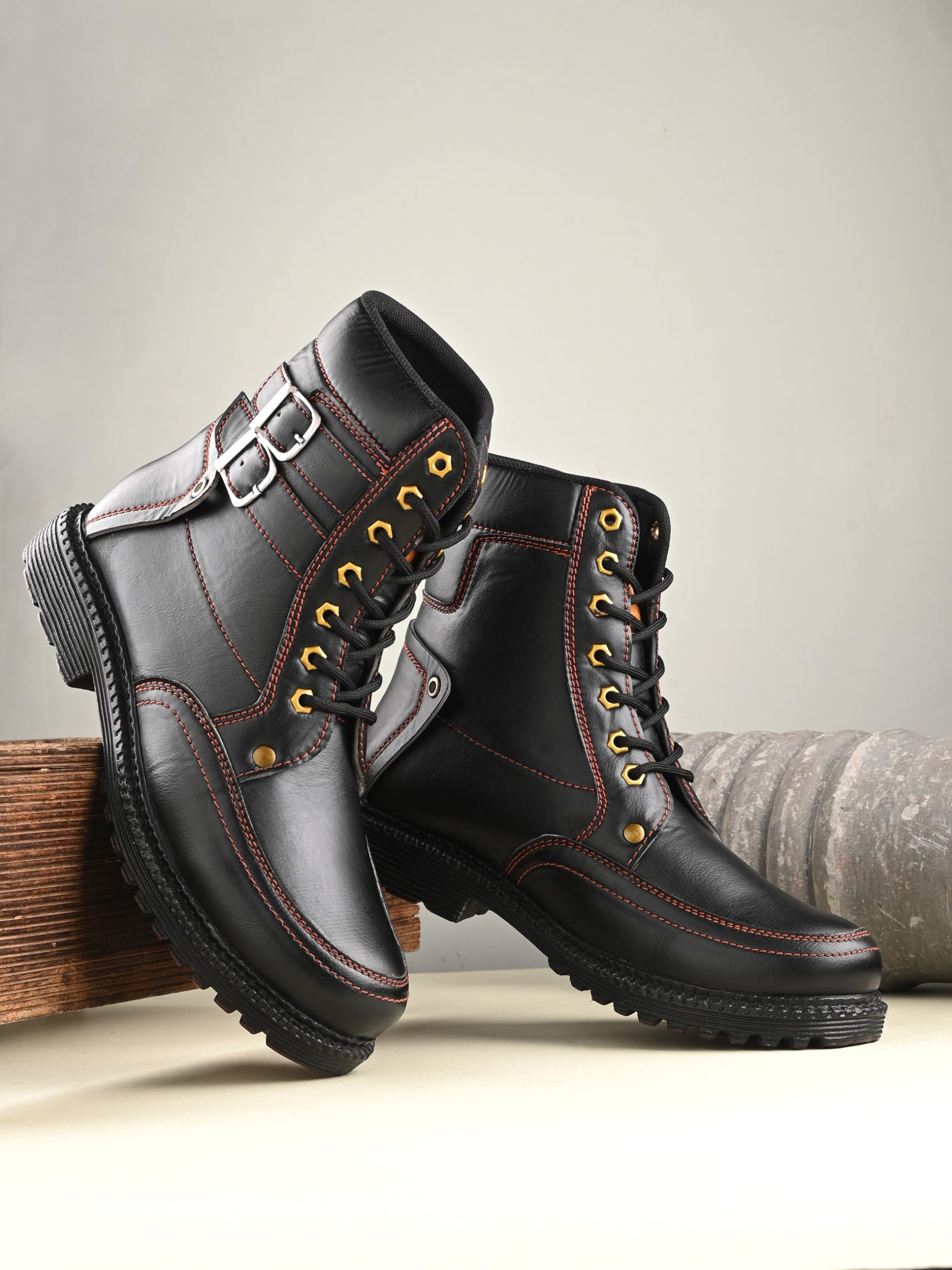 Big Fox Men's 666 High Ankle Riding/Trekking Hiking & Trekking Shoes for Men Black 8 1