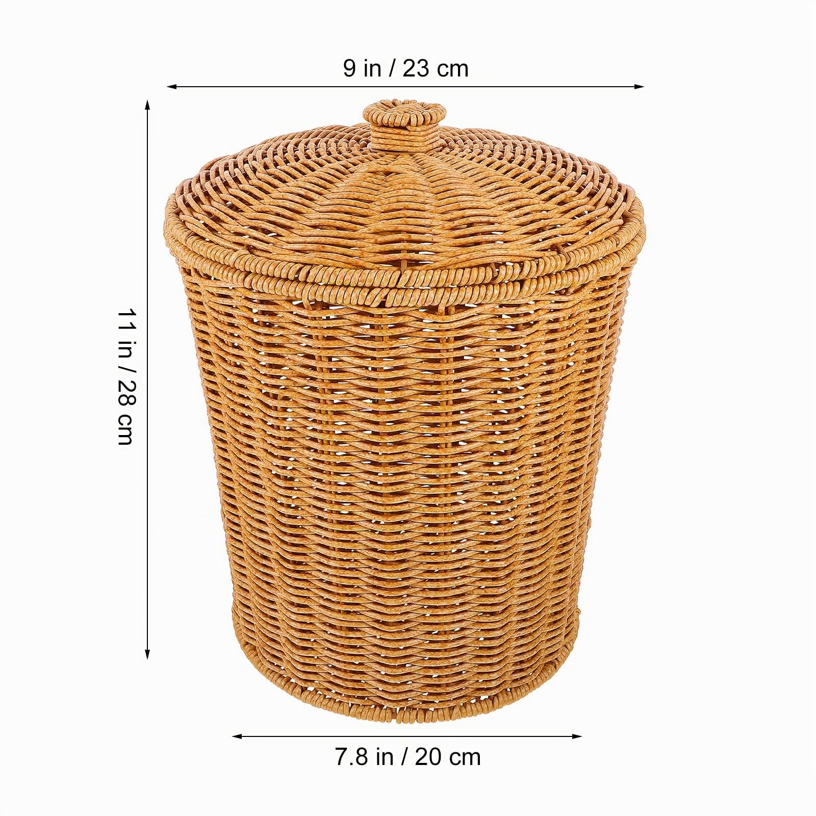 Alipis Cesta Tejida Bote De Basura Con Tapa Papelera Redonda Contenedor De Basura Papelera De Mimbre Cesta De Maceta Cesto De Lavandería De Tejido De Reciclaje