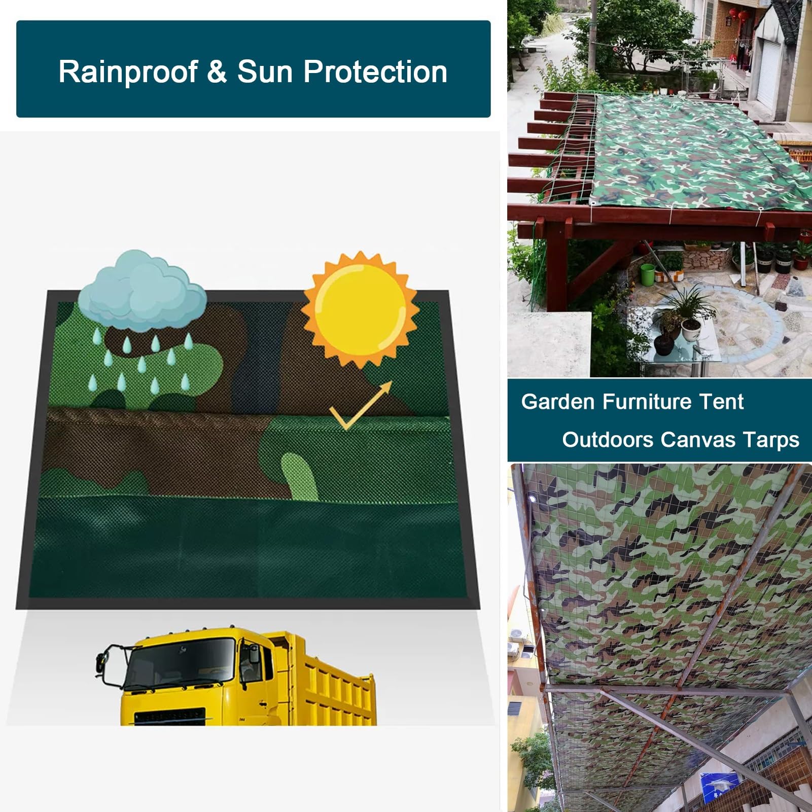 Bâche Résistante Imperméable 1x1,5m 1,2x1,5m 1,8x2,4m 2x3m 3x4m 4x6m Feuille De Bâche De Camouflage Mobilier D'extérieur Couverture De Sol De Voiture De Caravane Avec œillets (Size : 1.8x1.8m