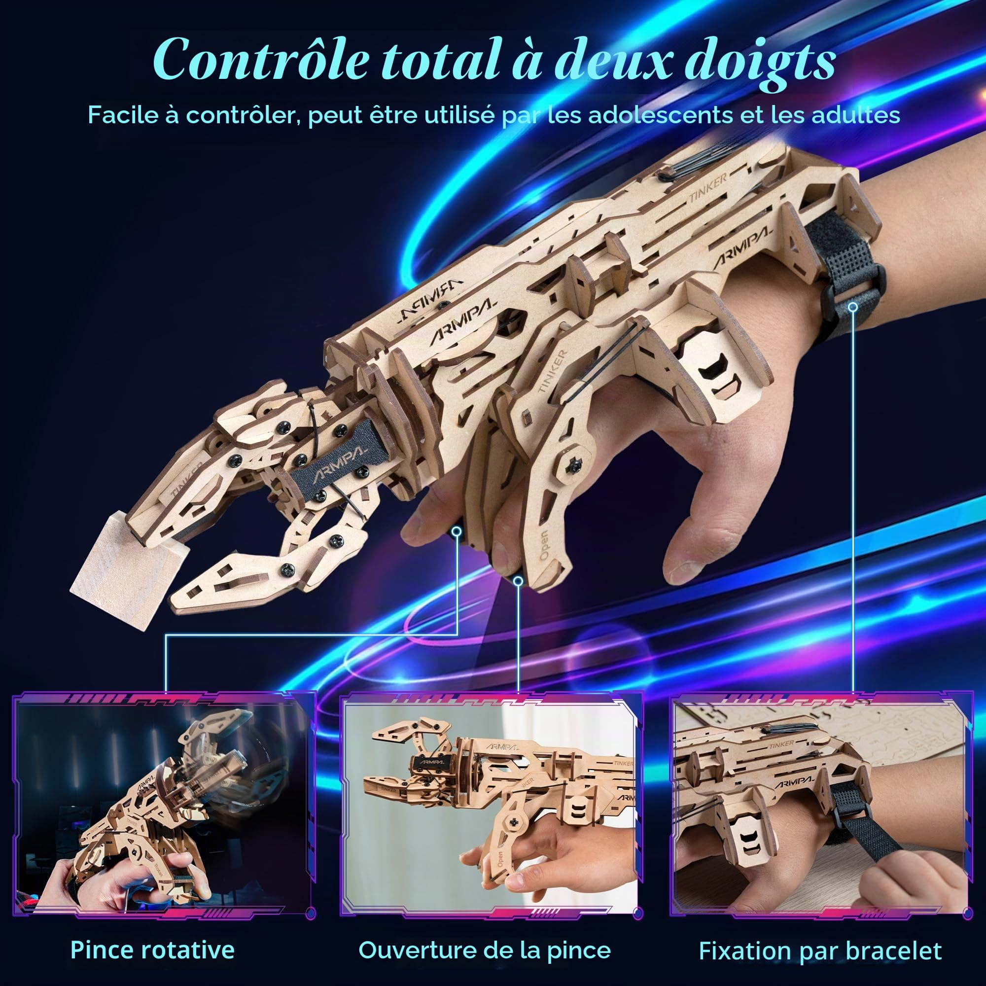 Kit de modélisation de Griffes mécaniques Puzzle 3D en Bois ClawBot pour Adultes et Adolescents Kit de Construction de Bras robotique Auto-assemblé à Construire Puzzle en Bois découpé au Laser