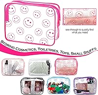 Vista 5 de Cunno 6 bolsas de maquillaje para mujeres, regalos para mujer, diseño bohemio, cara sonriente, flamenco, bolsas de maquillaje transparentes