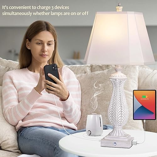 Miniatura 3 de Juego de 2 lámparas de mesa regulables de 3 vías para dormitorio, lámparas táctiles de 30 pulgadas de alto para sala de estar con 2 puertos USB y