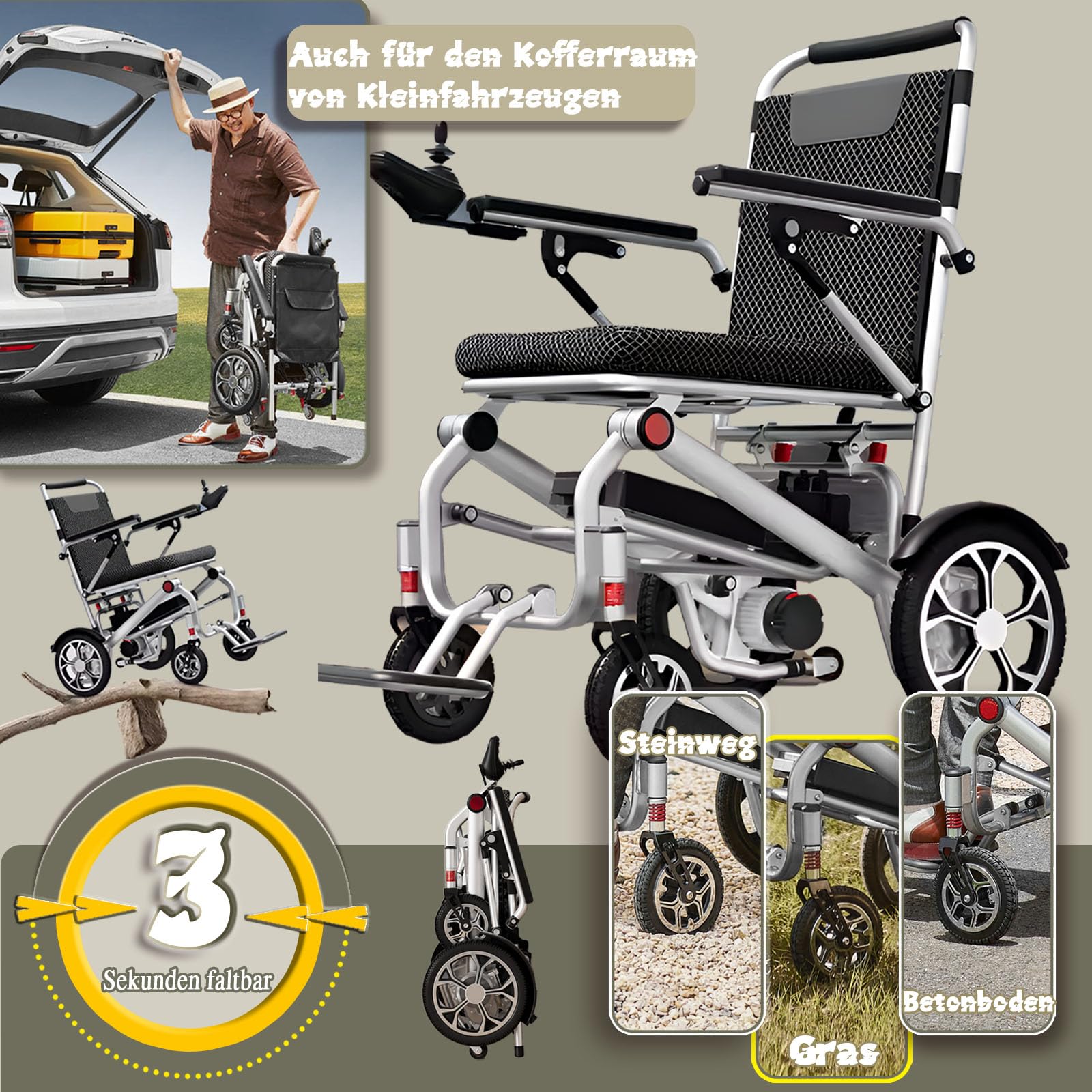 Silla de ruedas eléctrica ligera y plegable, silla de ruedas motorizada todo terreno para adultos, motores potentes sin escobillas de 400W, sillas de ruedas eléctricas inteligentes,20a/range 21mi