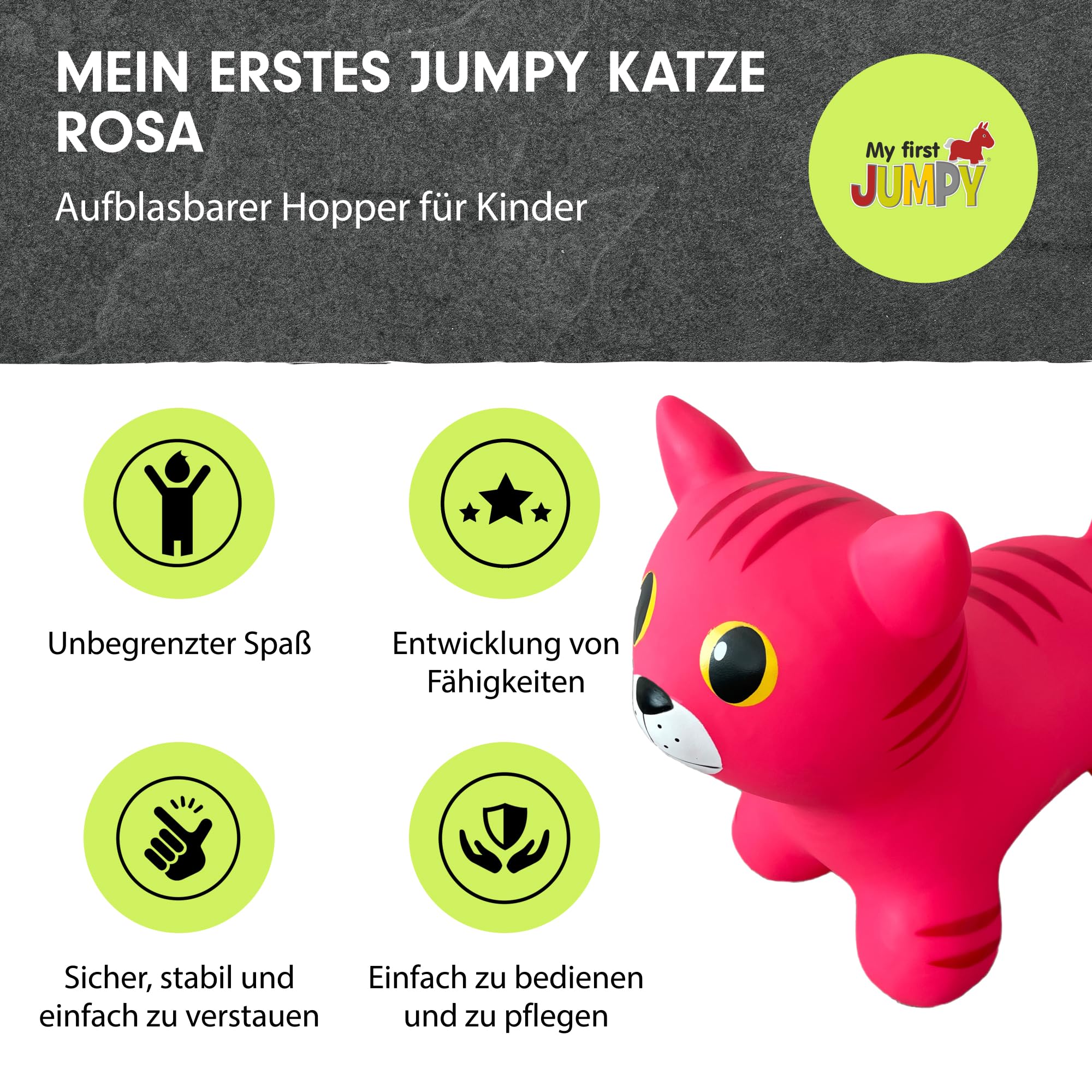 GERARDO'S Toys Jumpy Rosa Katze Space Hopper für Kleinkinder und Kinder - Hüpfendes Hüpfspielzeug - Aufblasbarer Springball für Kinder - Indoor Outdoor Fun Play - für kleine Kinder ab 12 Monaten