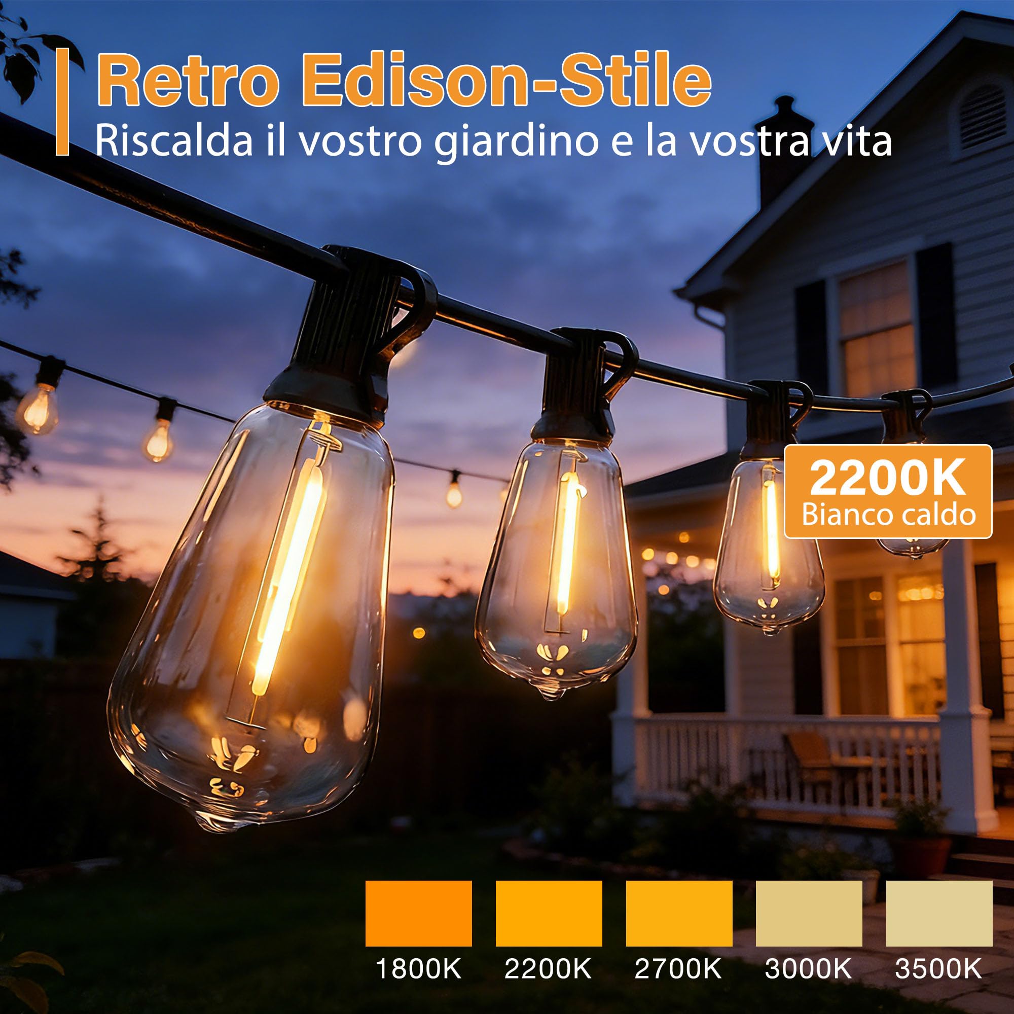 HeiPard Catena luminosa a LED per esterni, 10 m, 15 ST38, con telecomando, timer e dimmerabile, impermeabile per giardino, gazebo, terrazza, balcone, matrimoni, feste