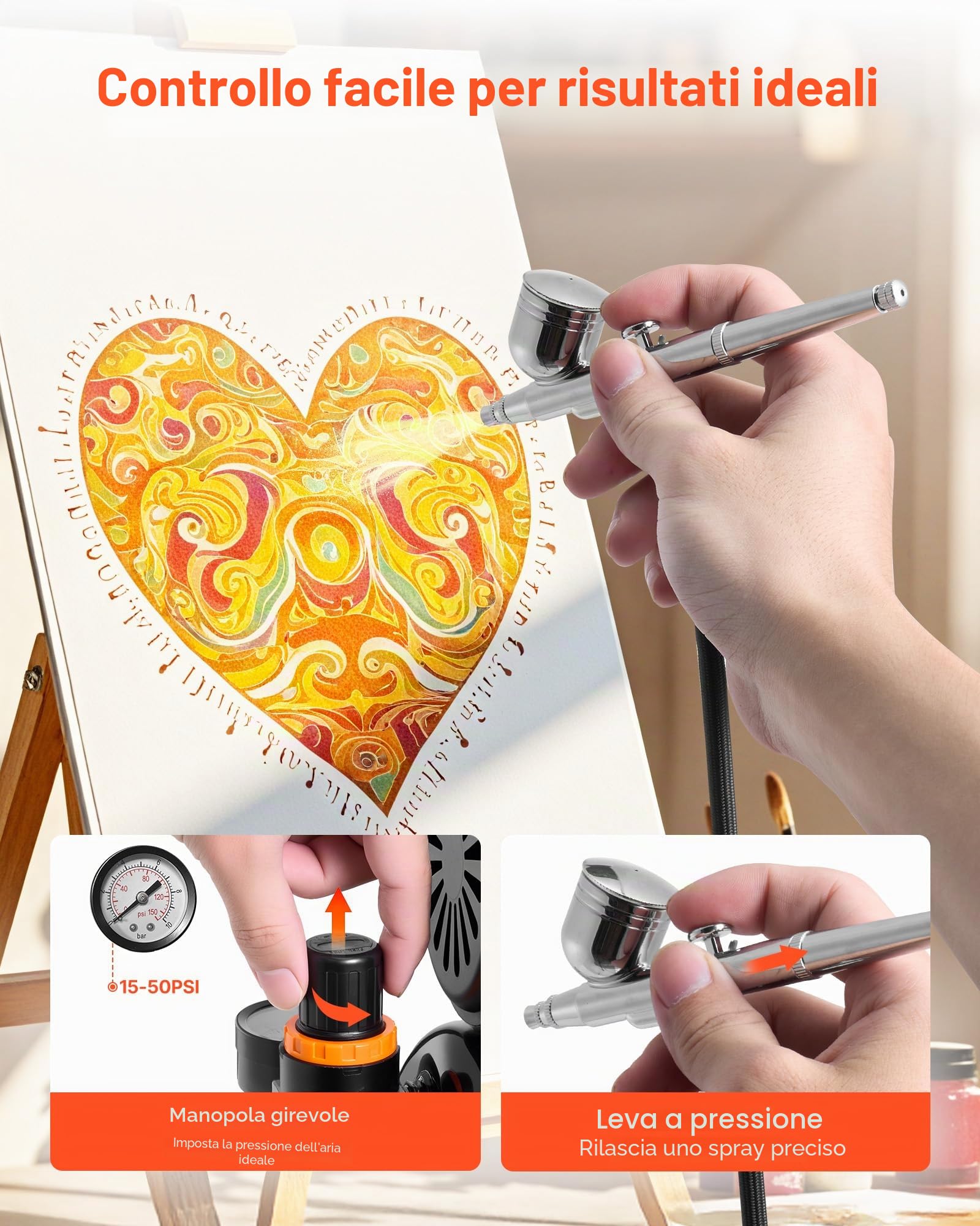 VEVOR Set Aerografo con Compressore d'Aria Serbatoio 1/6 HP, Spruzzatori a Doppia Azione Ugelli 0,3/0,3/0,5 mm Vernice Acrilica Ventole, Kit Aerografo per Decorazione di Pittura, Modelli