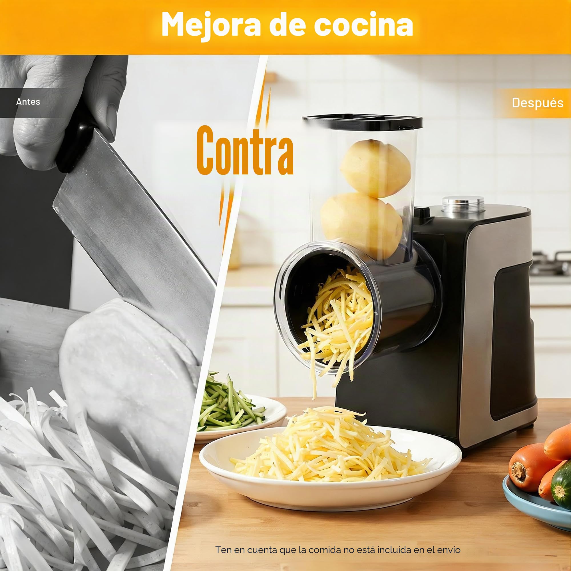 Cortador de verduras eléctrico 1000 W con motor de cobre, cuchillas de acero inoxidable (10 cuchillas de repuesto), material ABS, negro, 15 x 12 x 20 cm, independiente