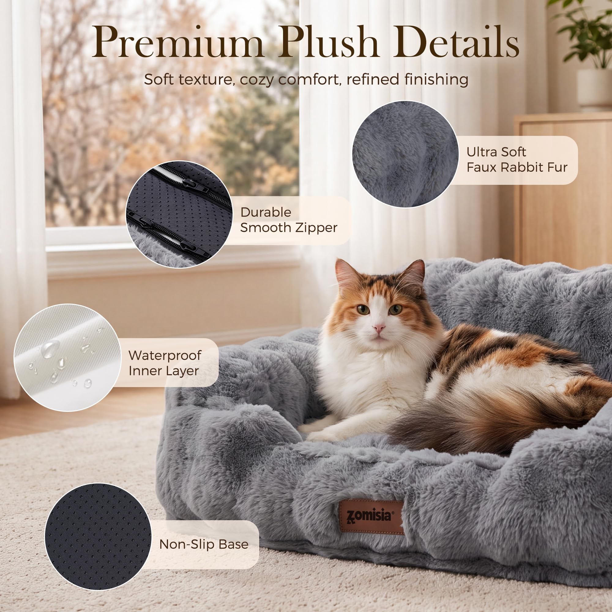 ZOMISIA Canapé pour chat d'intérieur – Canapé orthopédique pour chat avec mousse d'œuf de soutien, housse amovible lavable et fond antidérapant, gris