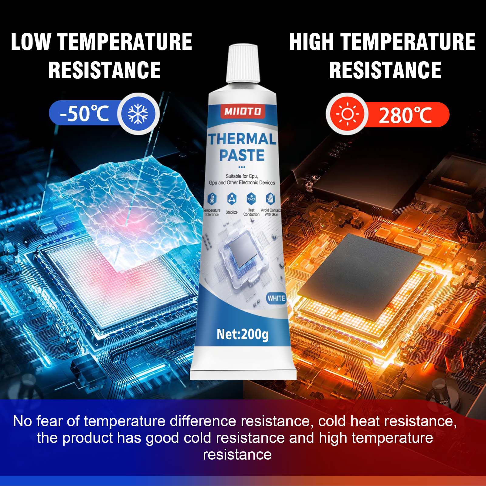 Miioto Thermal Paste, 200g Pâte Thermique Processeur, Pâte Thermique, Résistance à Haute Température, Adaptée aux Réfrigérateur de Camping-Car, Produits électroniques, Refroidissement du Processeur