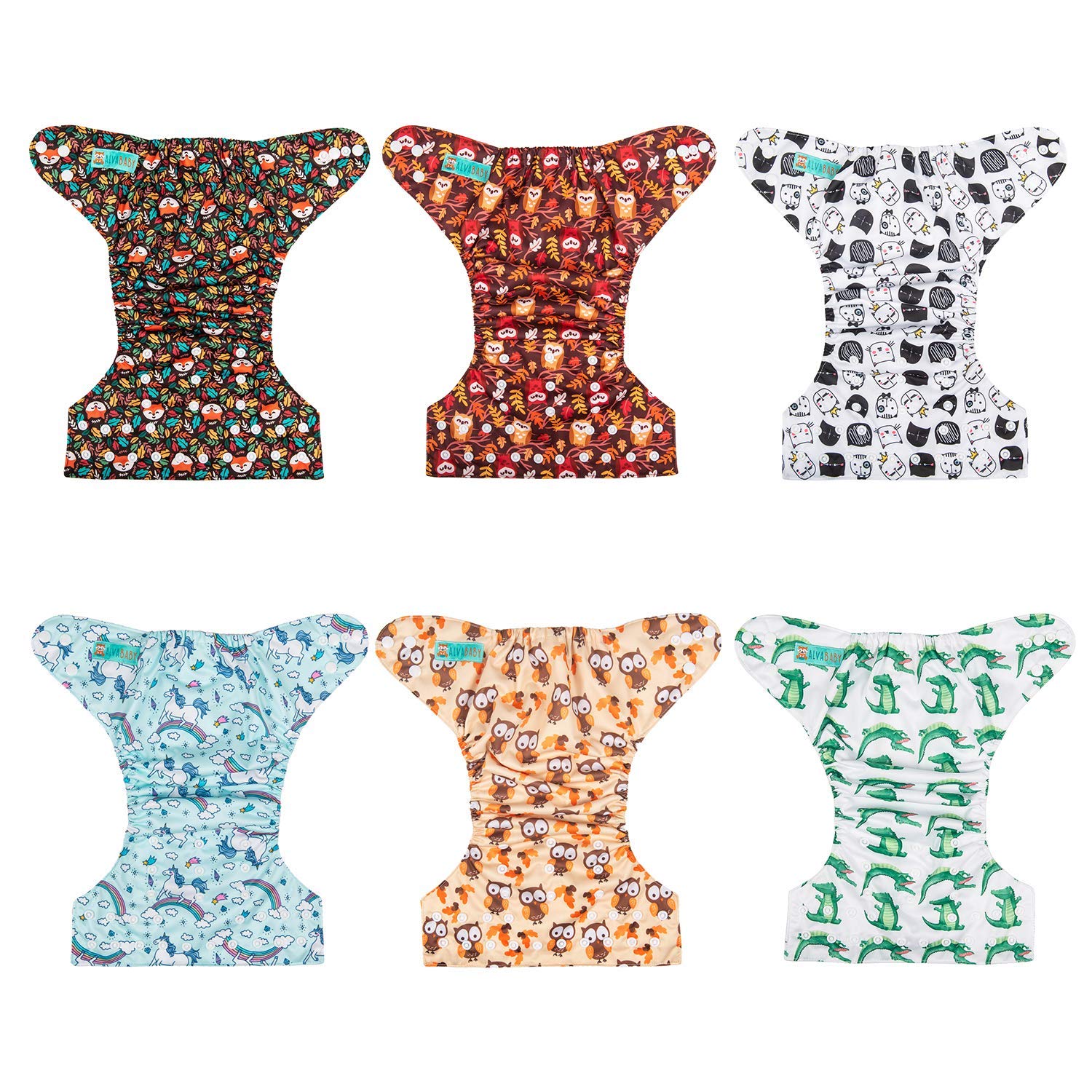 ALVABABY Lot de 6 Couches réutilisables lavables en tissu + 12 inserts - 4