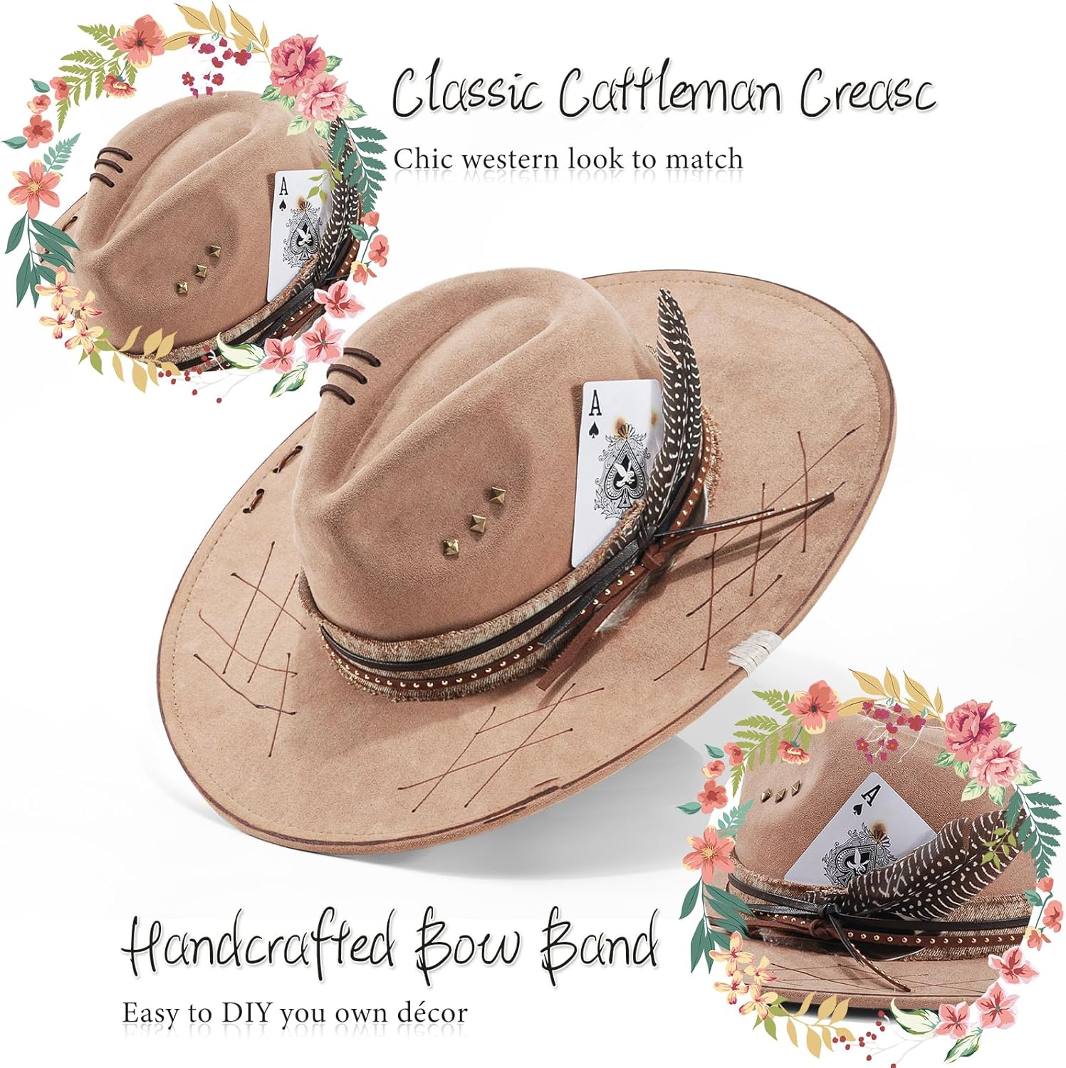 Big Wide Brim Fedora Hat Western Hats Women's Felt Panama Rancher Hat PKhaik