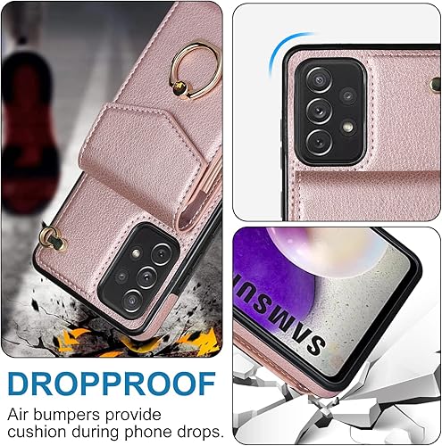 Miniatura 4 de Asuwish Funda de teléfono para Samsung Galaxy A52A52S 5G, funda de cartera con protector de pantalla de vidrio templado y anillo de bloqueo RFID,