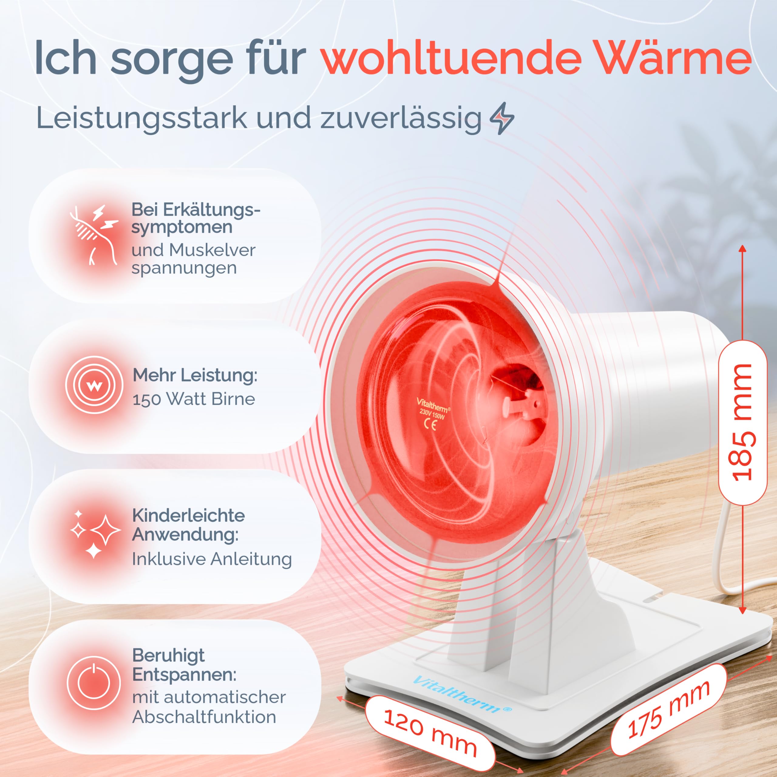 RW150 Rotlichtlampe 150W Infrarot Wärmelampe mit Timer & Dimmer