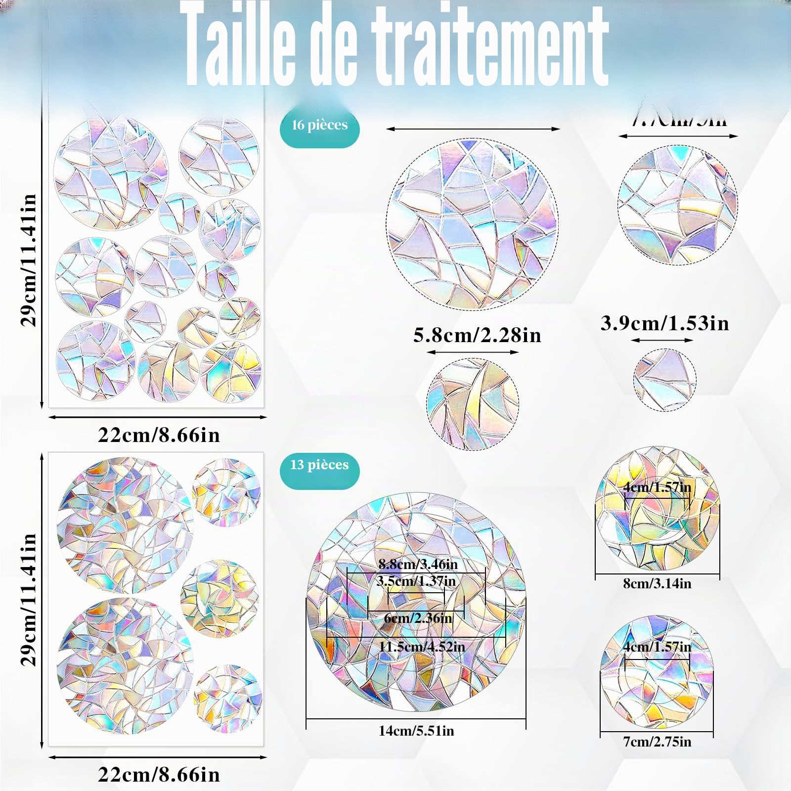 Abeillo Suncatcher Lot de 29 autocollants pour fenêtre - Ronds - Protection contre les oiseaux - Prisme - Anti-collision - Autocollants réfléchissants (anneaux, cercles)