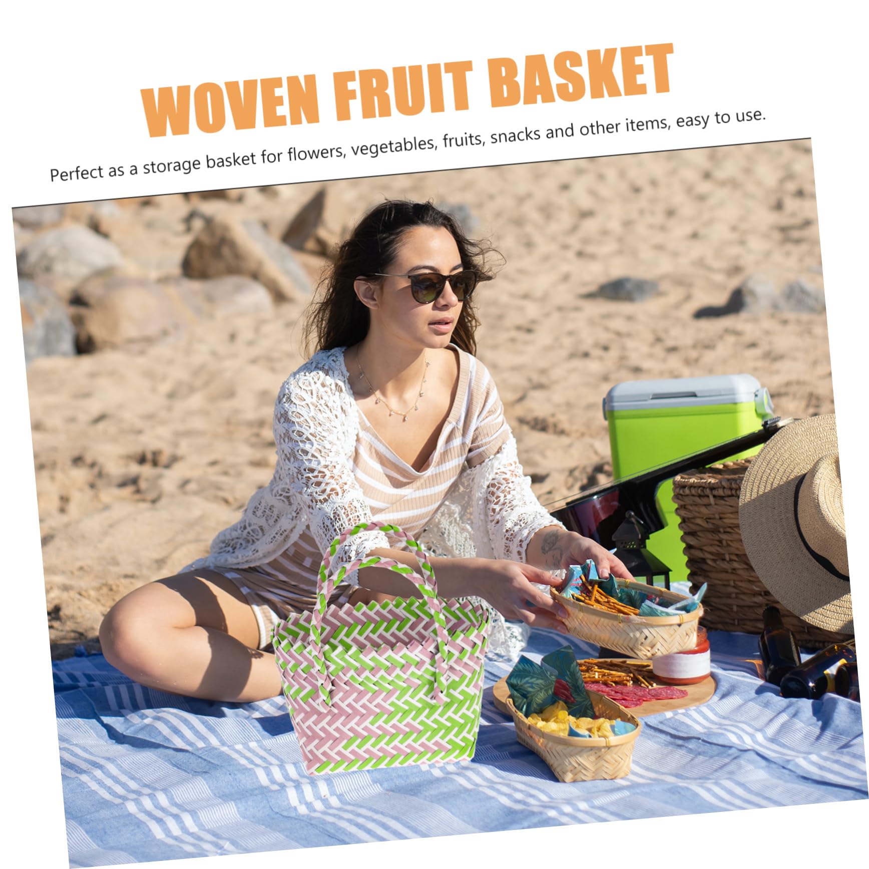Panier Anse en Pvc Tressé Léger et Facile à Déplacer, Petit Panier à Provisions Chic et Rustique pour Shopping et Plage