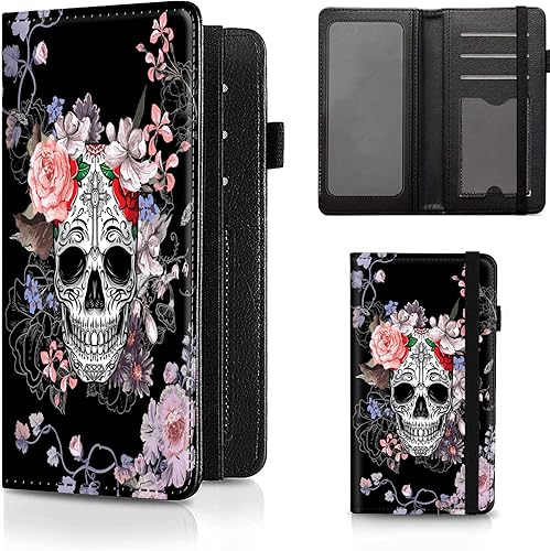 Cartera de cuero con función de bloqueo RFID para hombres y mujeres, Calavera de alfeñique, Casual