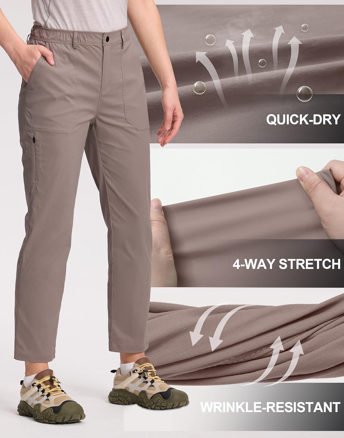 Pioneer Camp Women's Golf Pants 7/8 Ankle Hiking Pants Lightweight with 4 Pockets Quick Dry Dress Pants for Work Travel