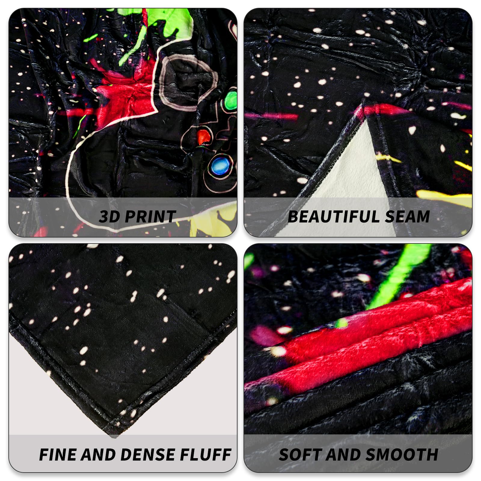 Coperta console di gioco 3D acquerello nero Galaxy Tie Dye 130 x 150 cm, coperta gamer per adolescenti, ragazzi e ragazze, moderna coperta per letto e divano con motivo console di gioco